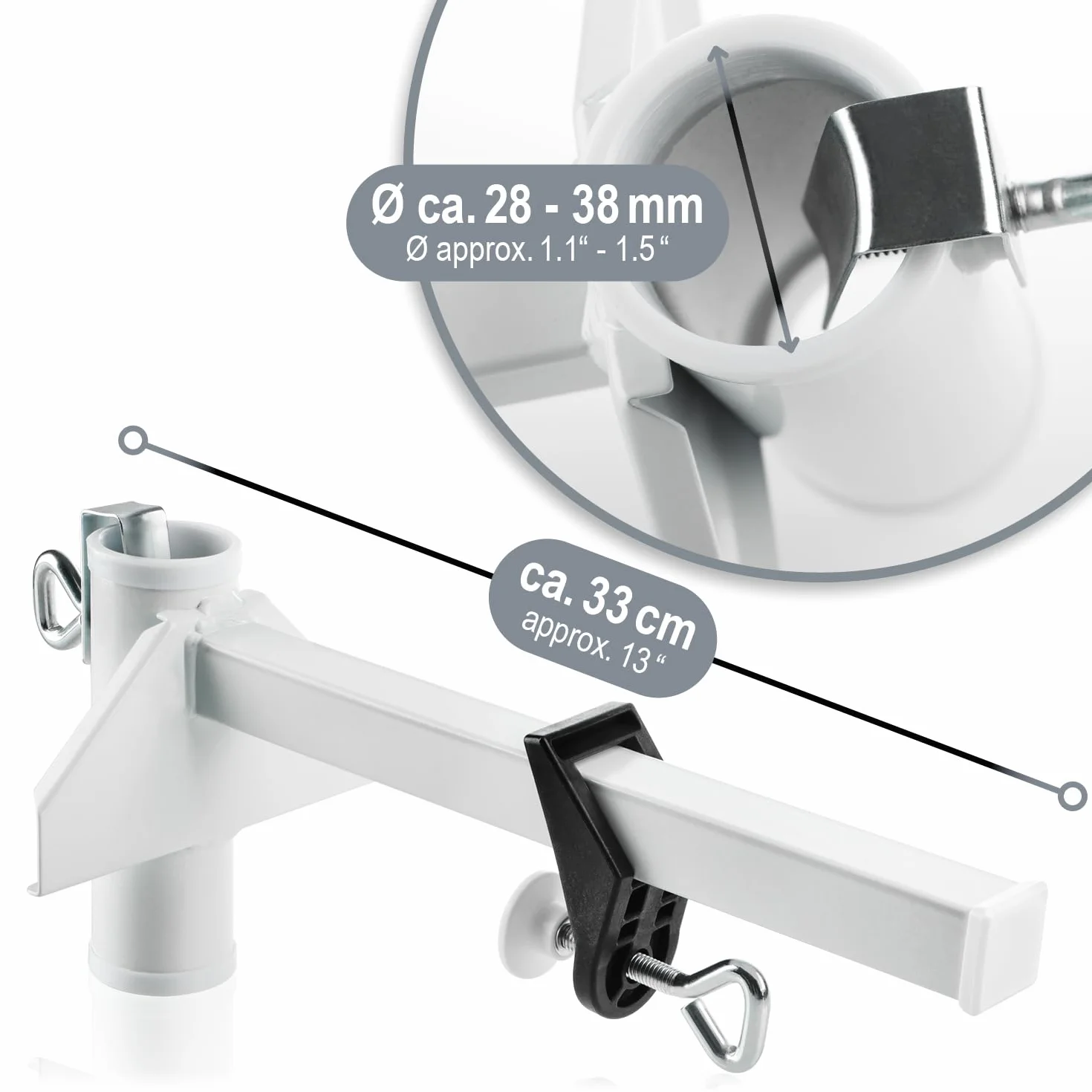 com-four® Porta ombrellone in Metallo Verniciato a Polvere - Porta ombrellone per ringhiere, pareti e parapetti di balconi Larghi (01 Pezzi - Bianco - Extra Largo)