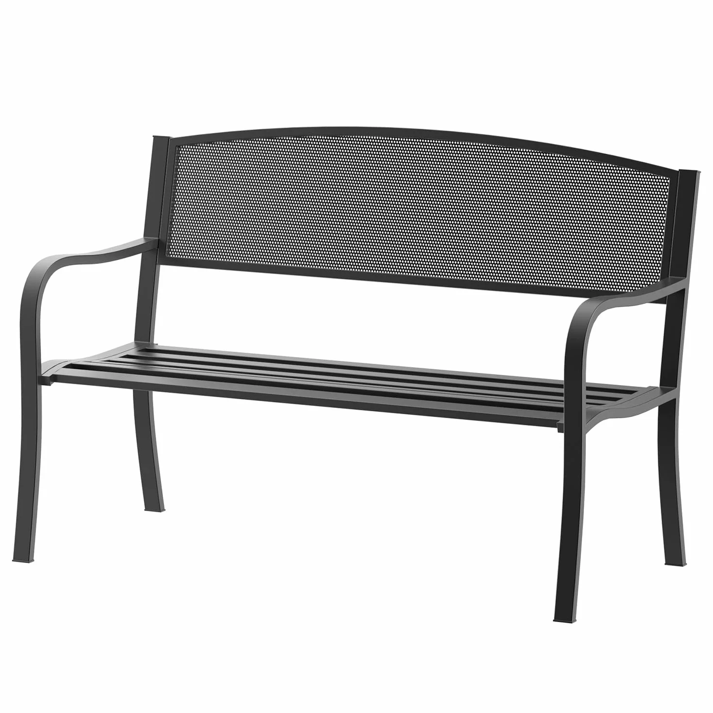 Arreditaly Panchina Da Giardino In Acciaio Panca Da Esterno Elegante 2-3 Posti Con Schienale Traforato E Braccioli Resistente Alle Intemperie Per Terrazzo Patio E Giardino 127 x 60 x 85 Cm Nero
