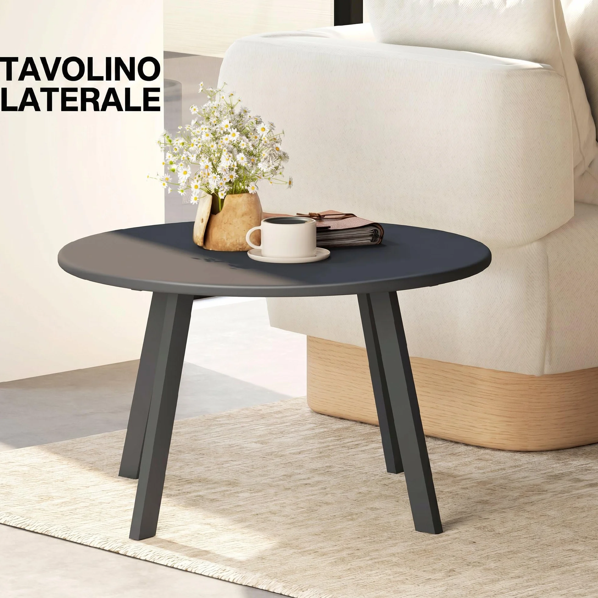 Outsunny Tavolino da Giardino Rotondo stile Industriale con Piedini Antiscivolo, Tavolino da Caffè in Metallo, per Balcone, Giardino, Terrazza, Soggiorno, Ø70x42 cm, Grigio Carbone