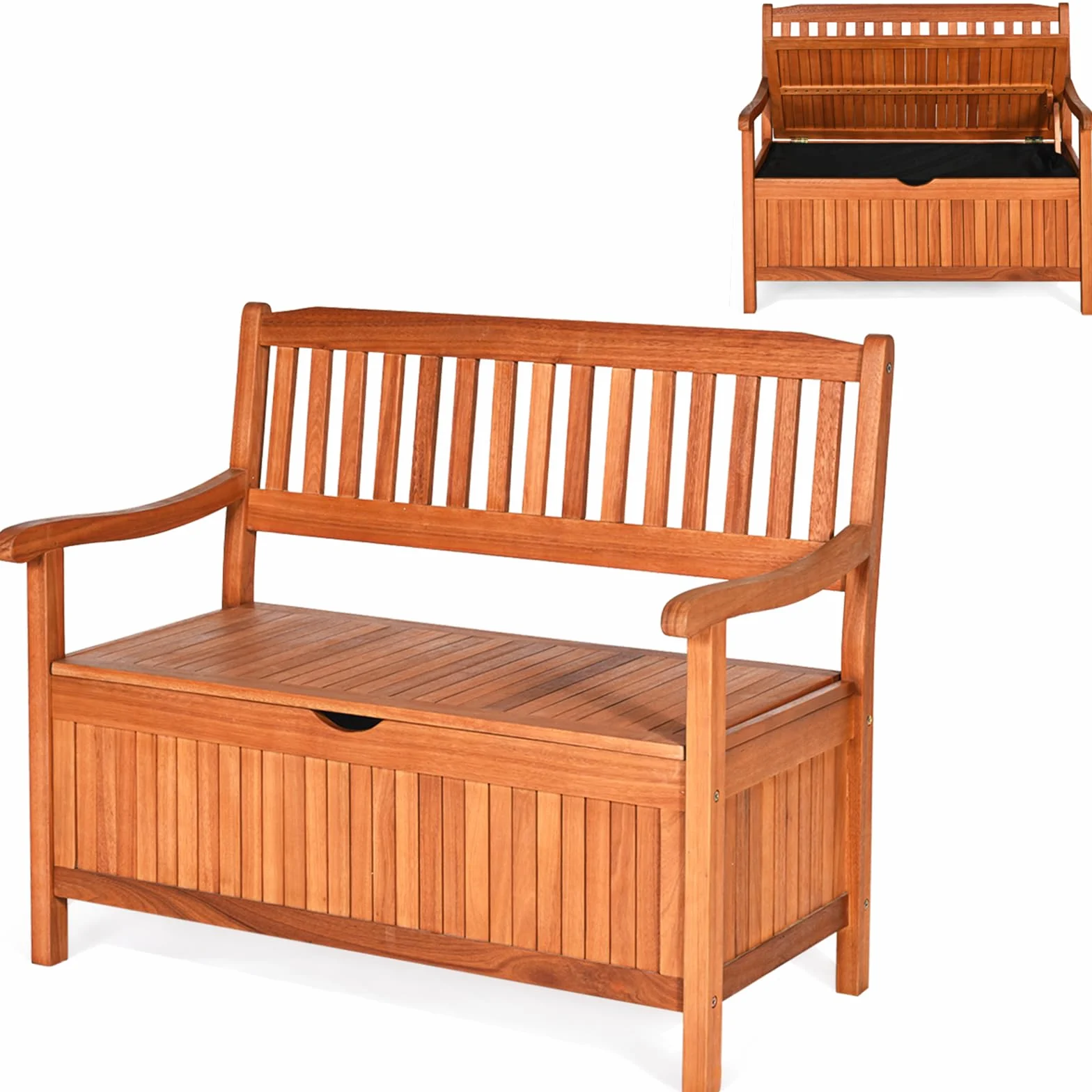 COSTWAY Panchina da Giardino con Contenitore di Legno, Cassapanca da Esterno 2 Posti con Strato Interno Impermeabile, per Cortile e Ingresso, Portata 360 kg, 107 x 59 x 90 cm (Modello 2)
