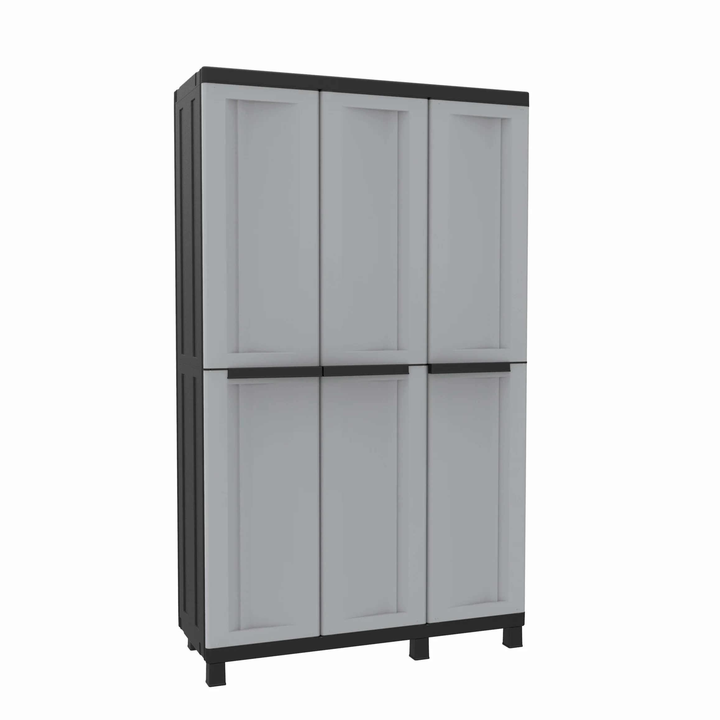 Terry - Twist Black 102a, Armadio Multifunzione a 3 Ante, Portascope con 2 Vani Separati, da Esterno e Interno Coperto, in Plastica, 102x39x170 cm