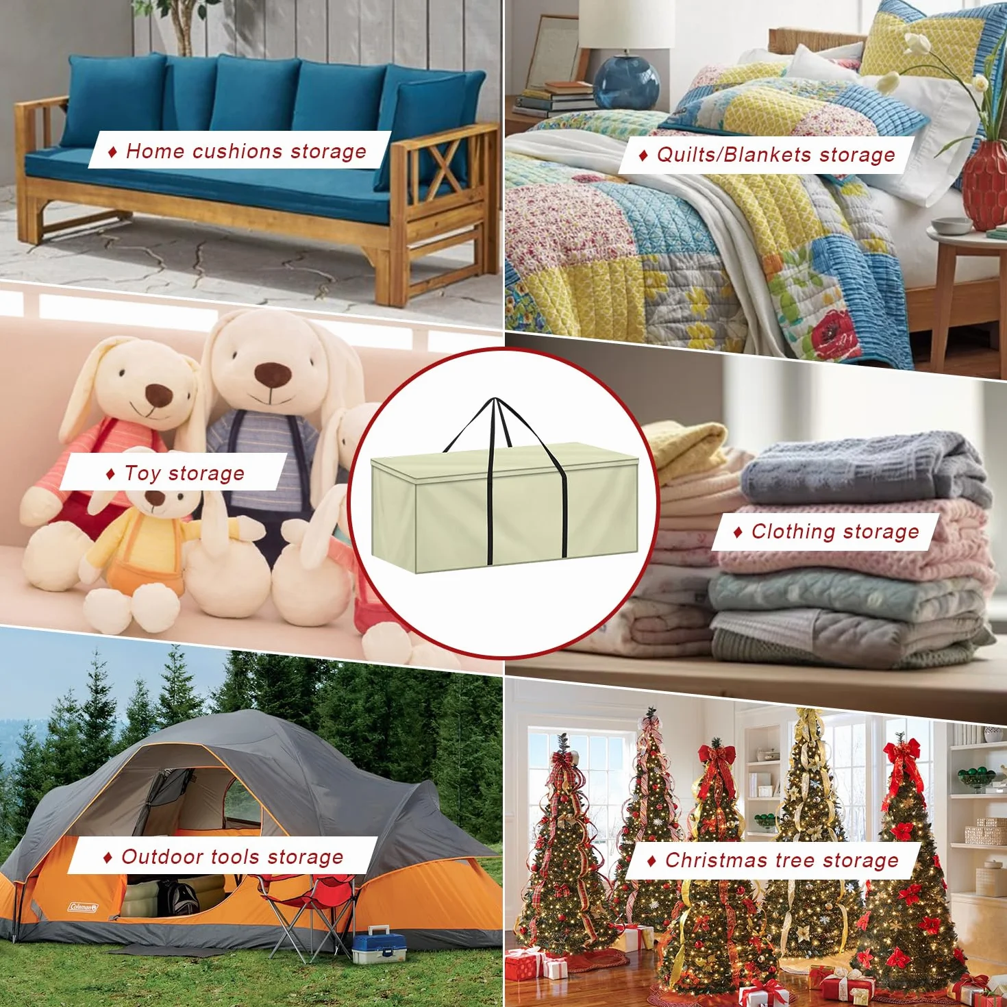 LAMUNI Borsa da Giardino, Grande Borse di stoccaggio per Esterni, 600D Oxford Borsa per Cuscini da Giardino, Custodia per Albero di Natale, Borse per Cuscino Letto con Maniglie, 140x40x60cm