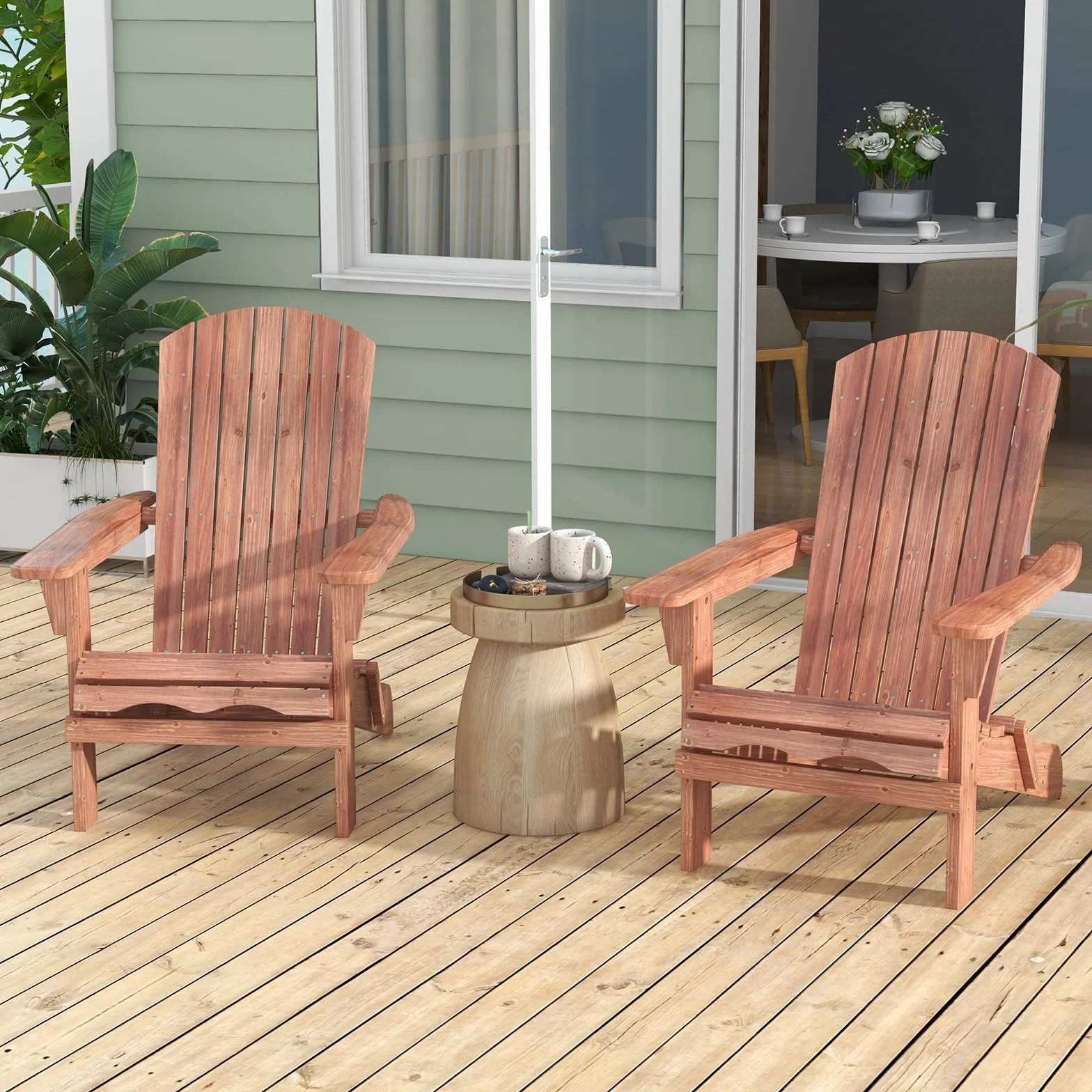 COSTWAY Sedia Adirondack Pieghevole, Sedia da Giardino in Legno di Abete, Poltrona Prendisole con Schienale Alto, Portata 180 kg, 89 x 71 x 94 cm (2, Marrone, 89 x 71 x 94 cm)