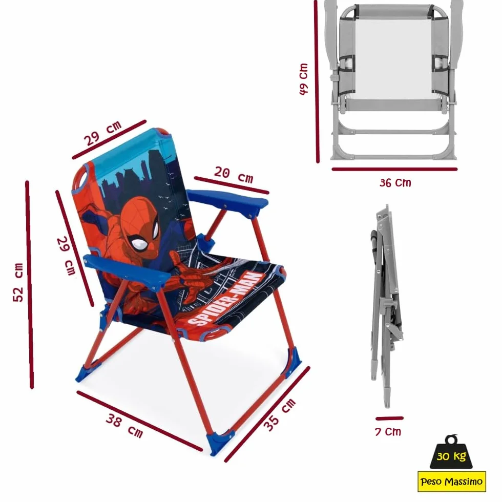 Sedia Pieghevole Bambini Spiderman Marvel 38x32x53 cm Poltroncina Mare e Giardino con Braccioli Tessuto 100% Poliestere Resistente Portata 30 kg Età 3+