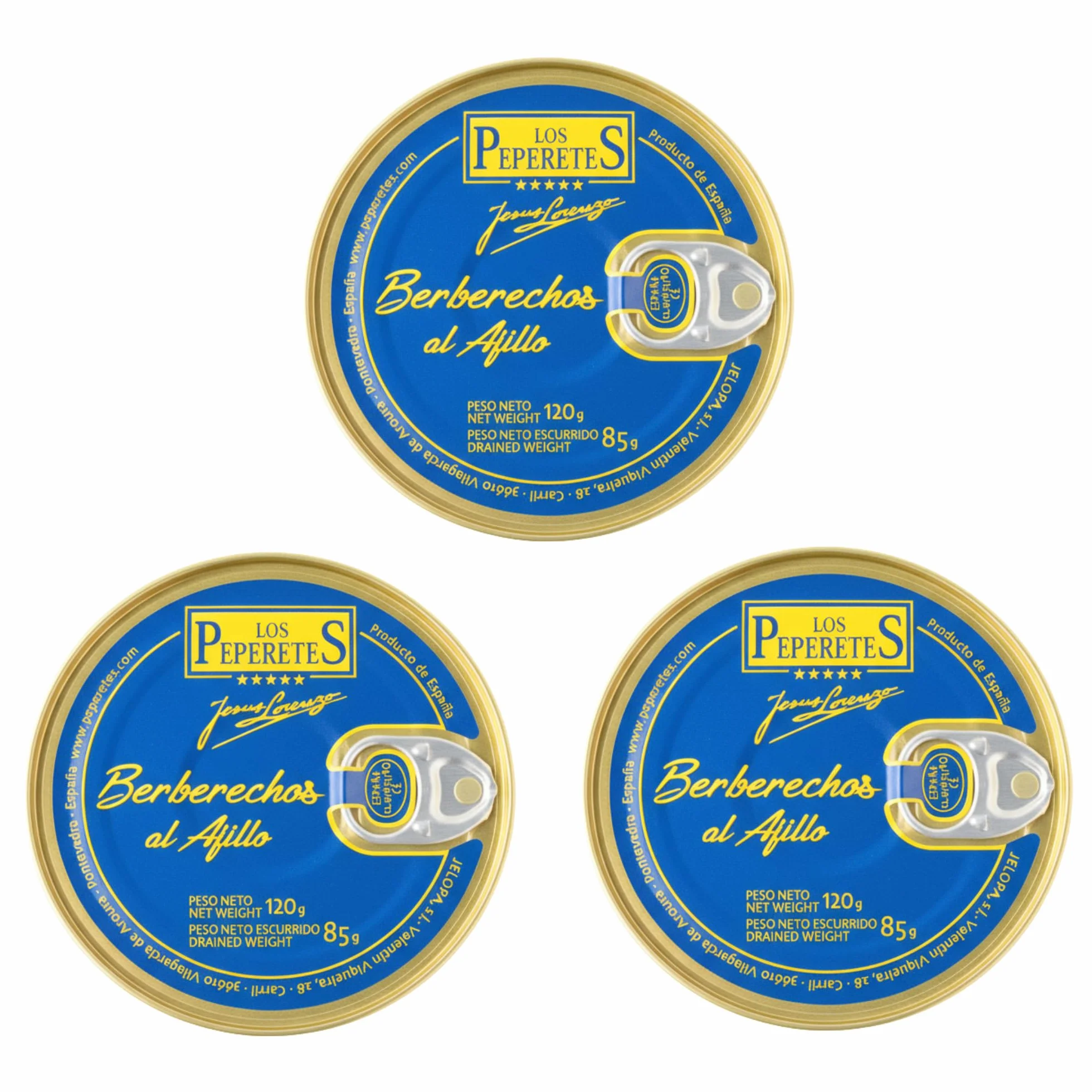 LOS PEPERETES x3 Lattine Vongole al Aglio 120 g | Frutti di Mare Galiziani Gourmet | Conserva Artigianale in Olio d’Oliva, Aglio e Peperoncino | Gusto Tradizionale di Galizia