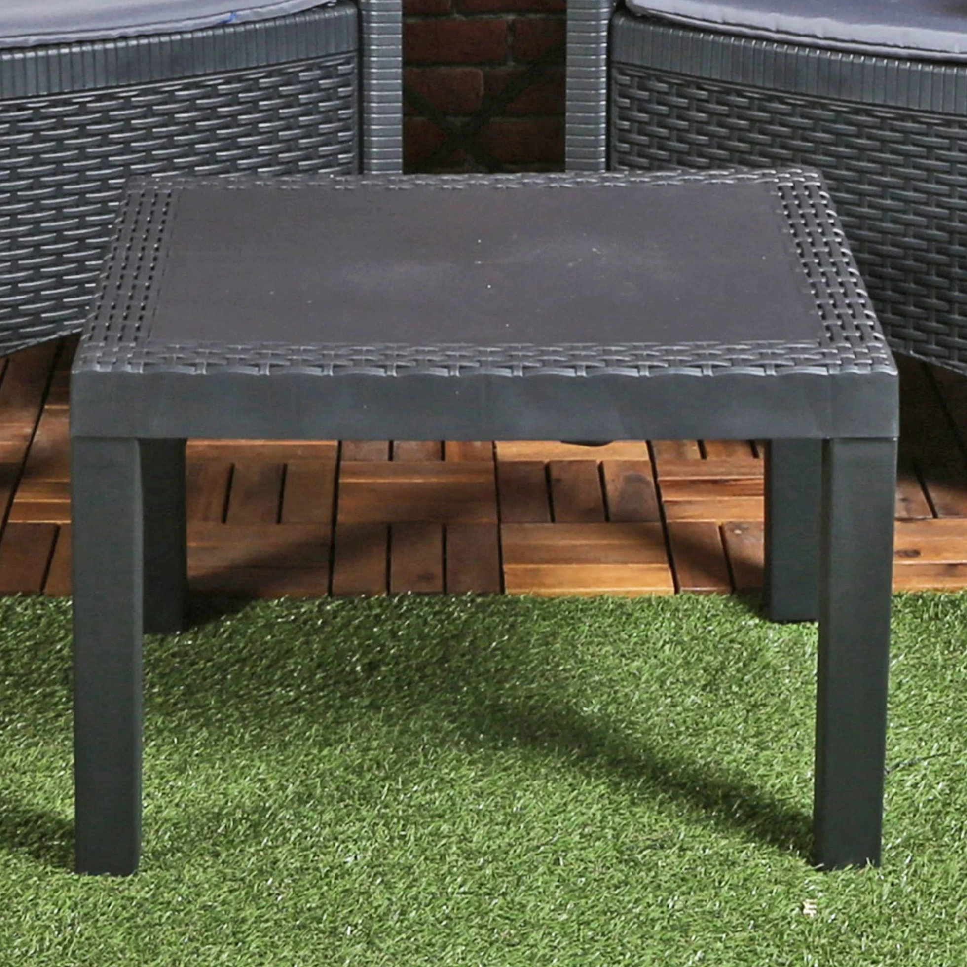 Tavolino da giardino in plastica effetto rattan, tavolino da caffè per esterni (antracite)