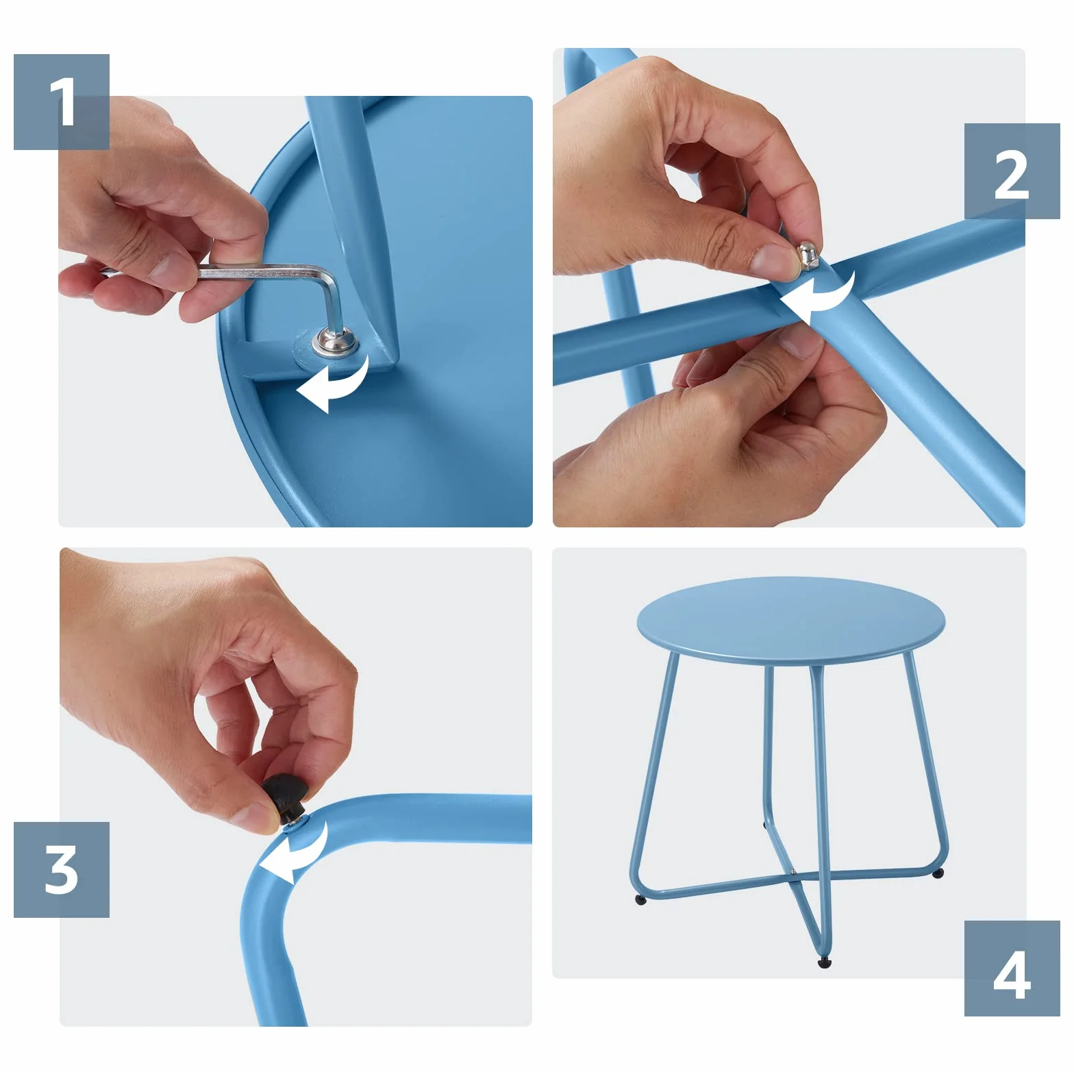 Fokebel Tavolino piccolo in metallo, da giardino, rotondo, tavolino da caffè e tavolino con gambe regolabili (blu, Ø 45 x 45 h)