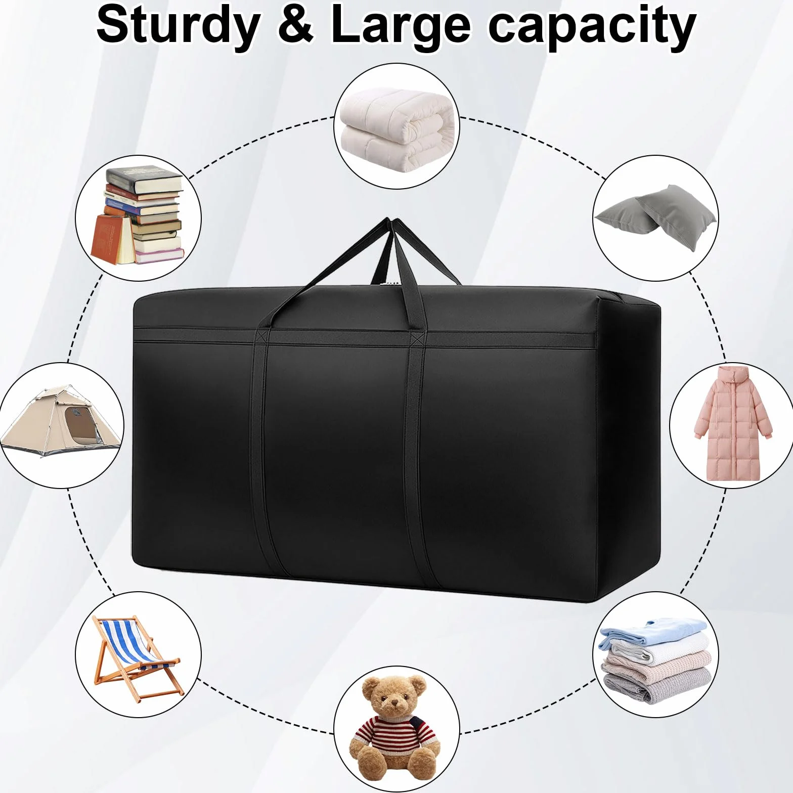 Borsa di Stoccaggio per Esterni, 110x60x35 cm Borsa da Campeggio Impermeabile per Cuscini da Giardino Esterni, Tessuto Oxford per Viaggi, con Maniglia, Nero