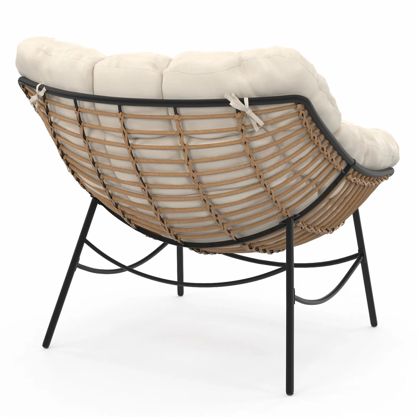 IDMarket - LOA, sdraio da giardino in rattan con cuscino ecrù