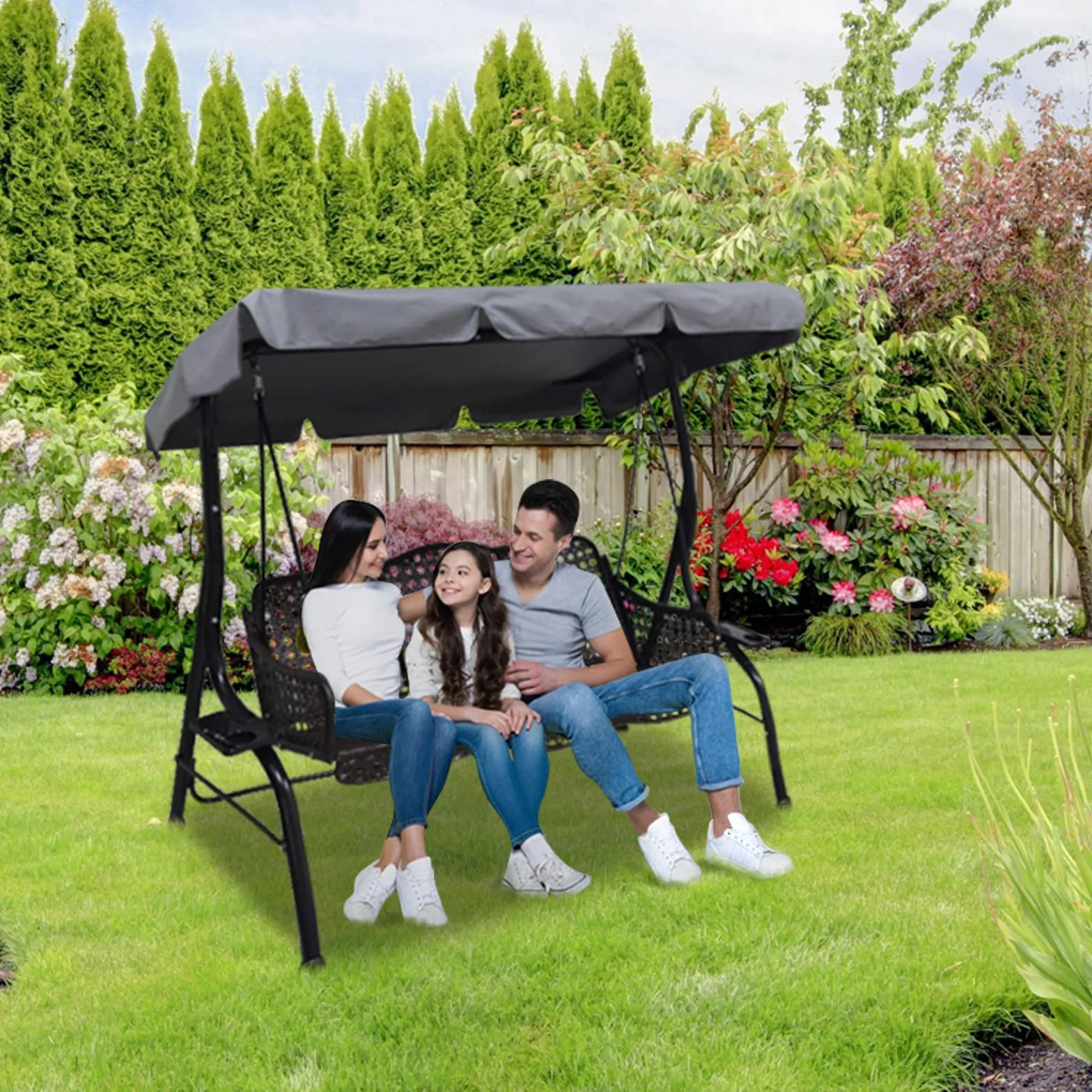 Tetto di ricambio universale per dondolo da giardino a 3 posti, rivestimento di ricambio per tettuccio parasole, altalena (large, grigio) (Grigio, L)