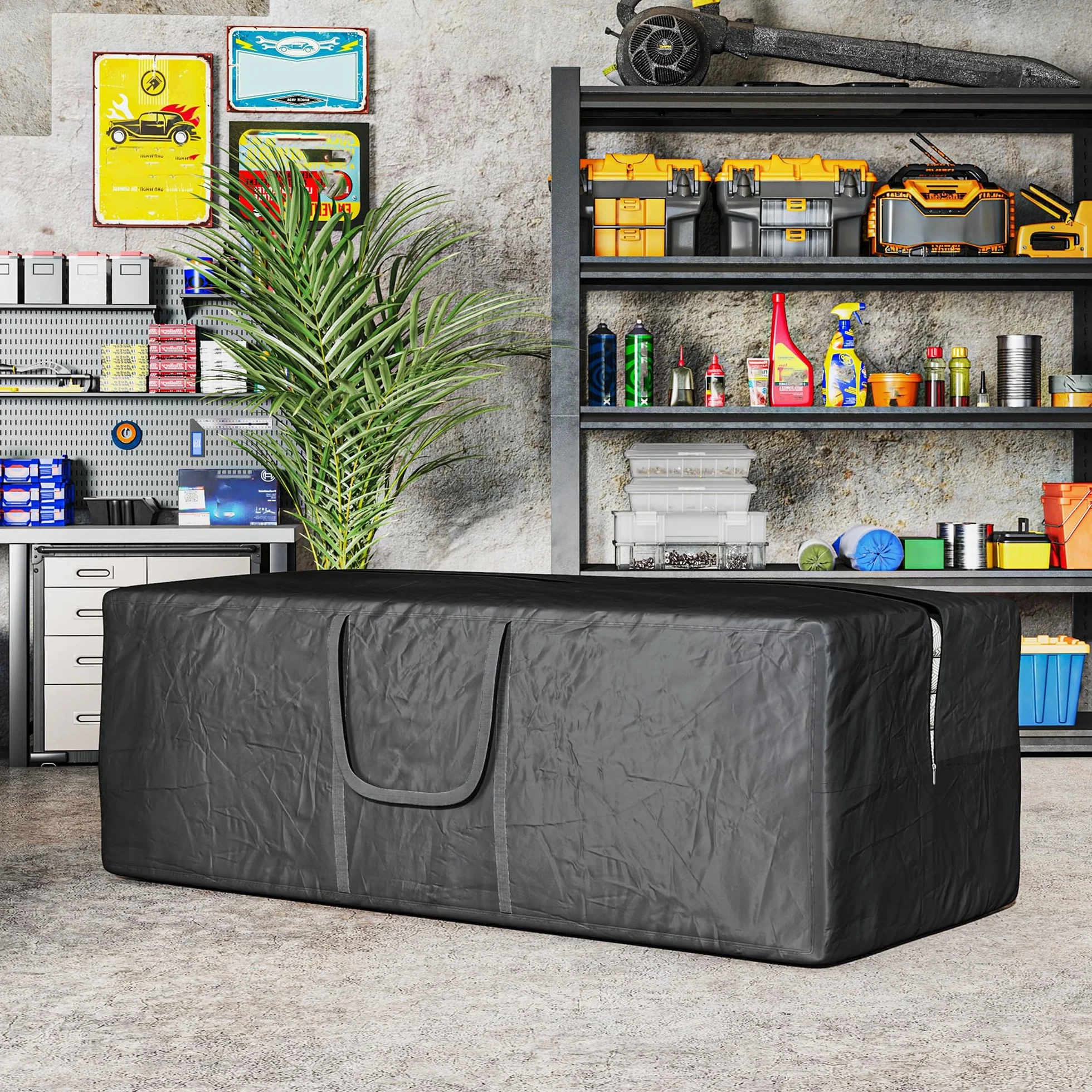 Outsunny Borsa per Cuscini da Giardino, Borsa per Albero di Natale da 840L Impermeabile, Custodia Portaoggetti da Giardino Pieghevole in Tessuto Oxford 600D con Doppia Cerniera e Maniglie, Nero