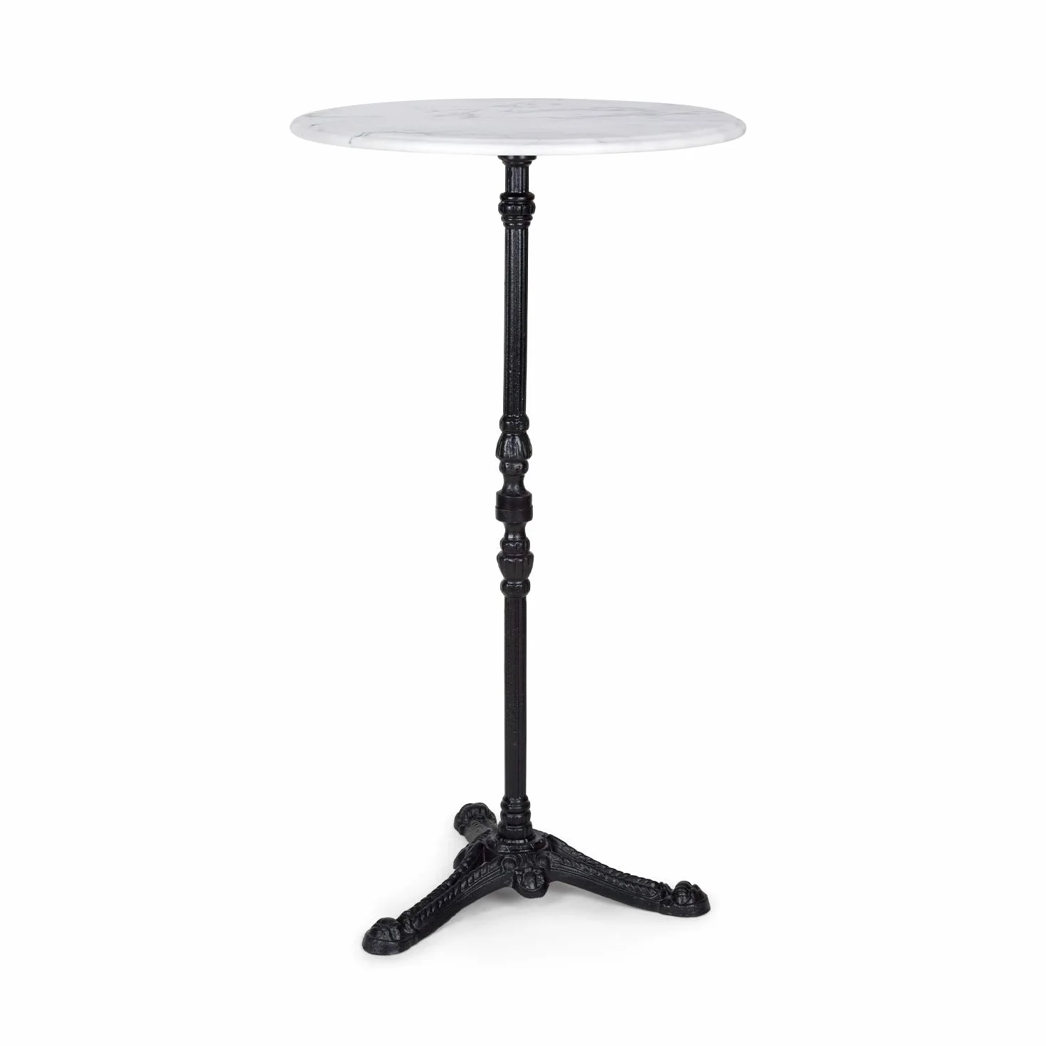 blumfeldt Patras - Tavolino da Bar con Bordo Decorativo, Tavolo da Esterno, Tondo, Base in Ghisa, Interni ed Esterni, Impermeabile, Resistente al Gelo, Ø 60 cm, Altezza 110 cm, Bianco