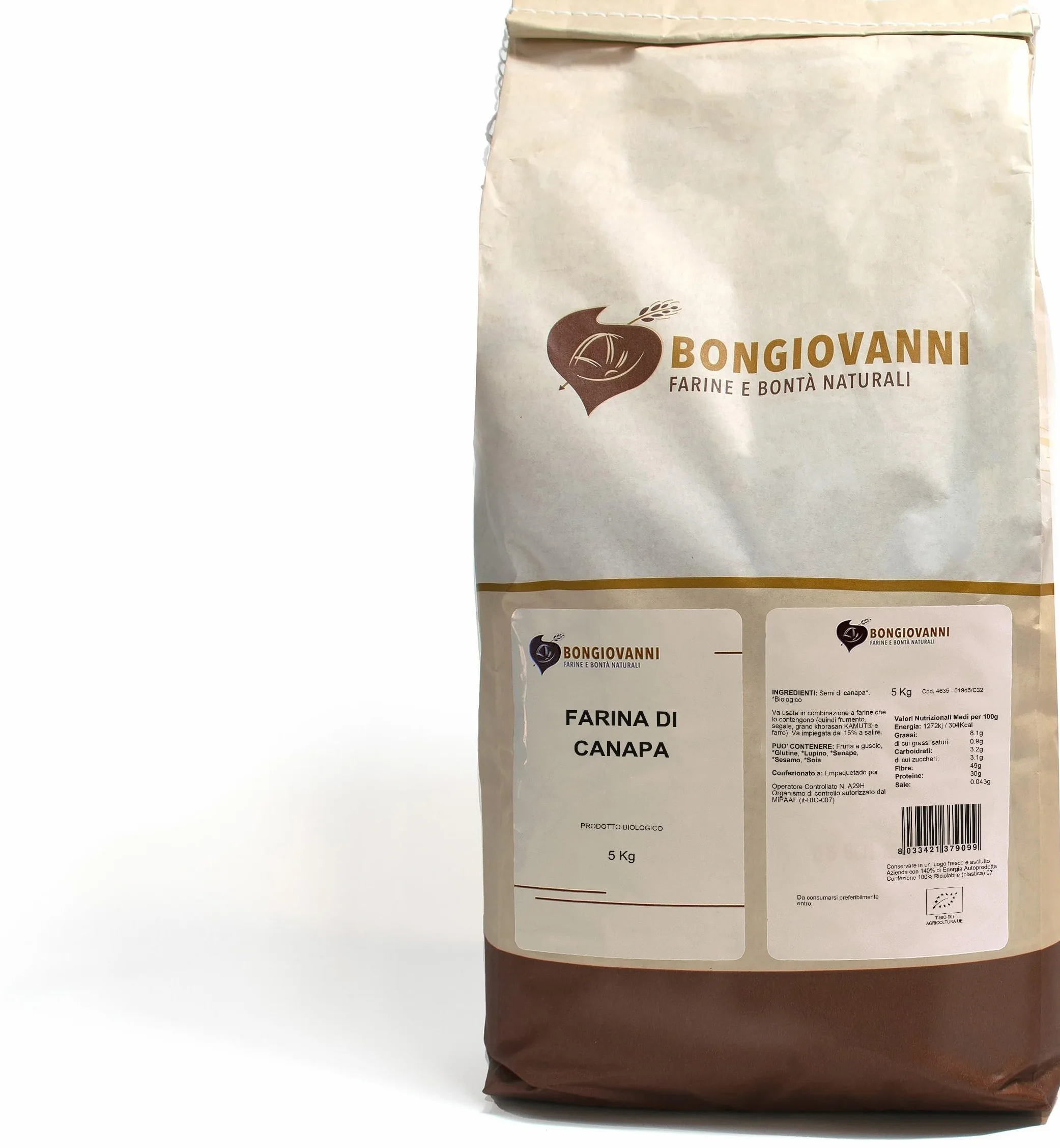 BONGIOVANNI FARINE E BONTA' NATURALI Farina di Canapa 5Kg BIO