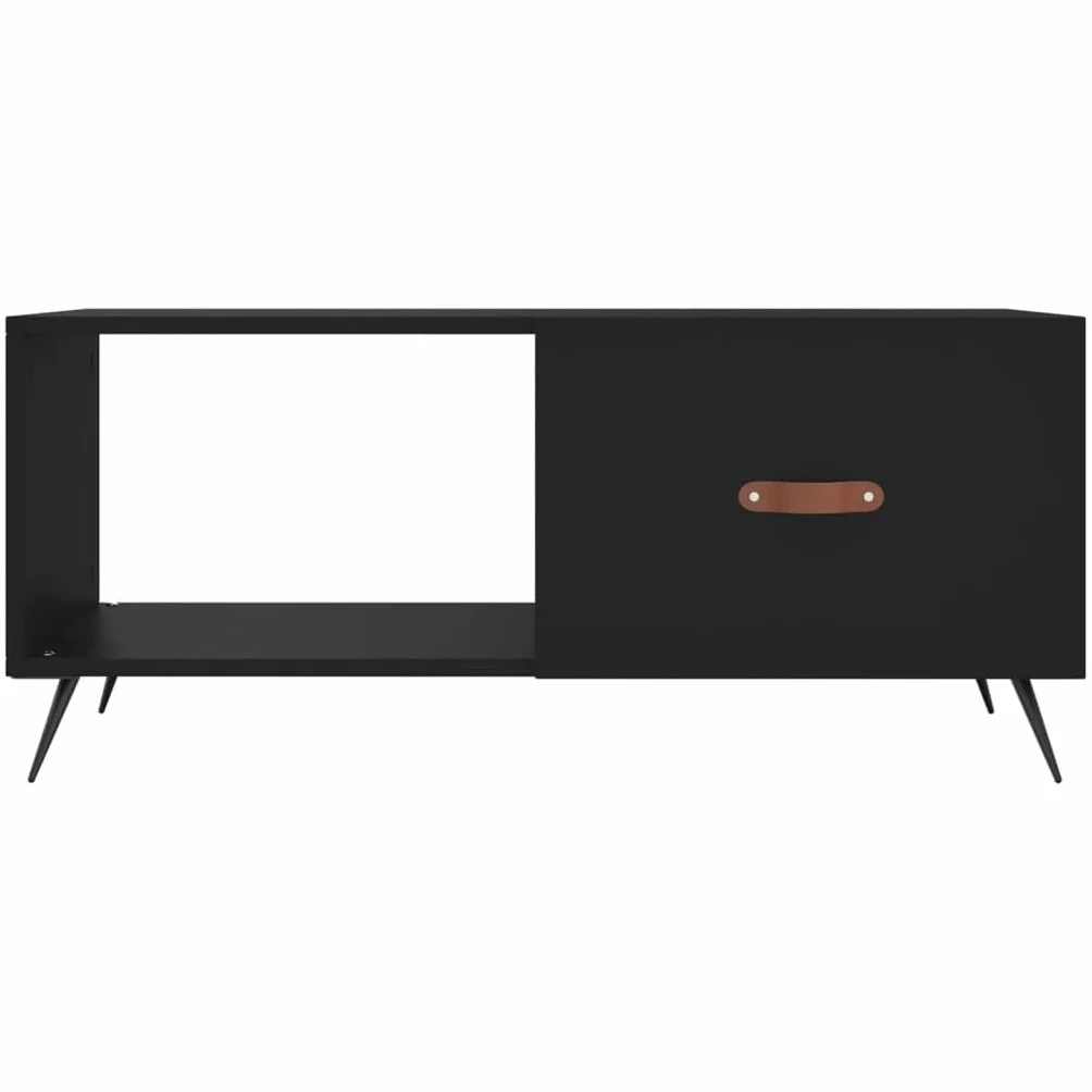 Tavolino nero con vano portaoggetti e porta in legno resistente con superficie liscia e gambe in ferro, 90 x 50 x 40 cm, elegante tavolino da salotto