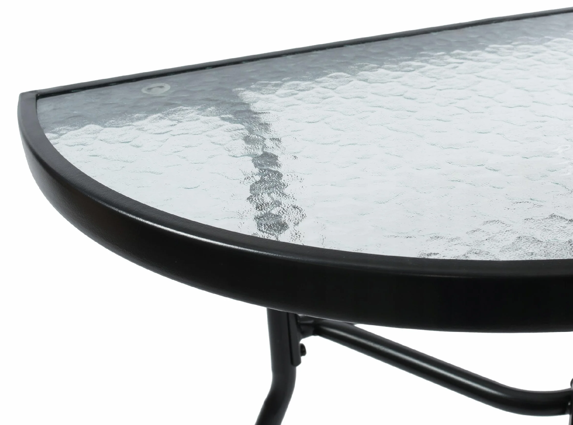 JUMI Pratico tavolo da giardino 70 x 64 x 40 cm - Tavolo da balcone semicircolare per balcone, terrazza, giardino, campeggio, tavolo compatto con piano in vetro, telaio in metallo, colore nero