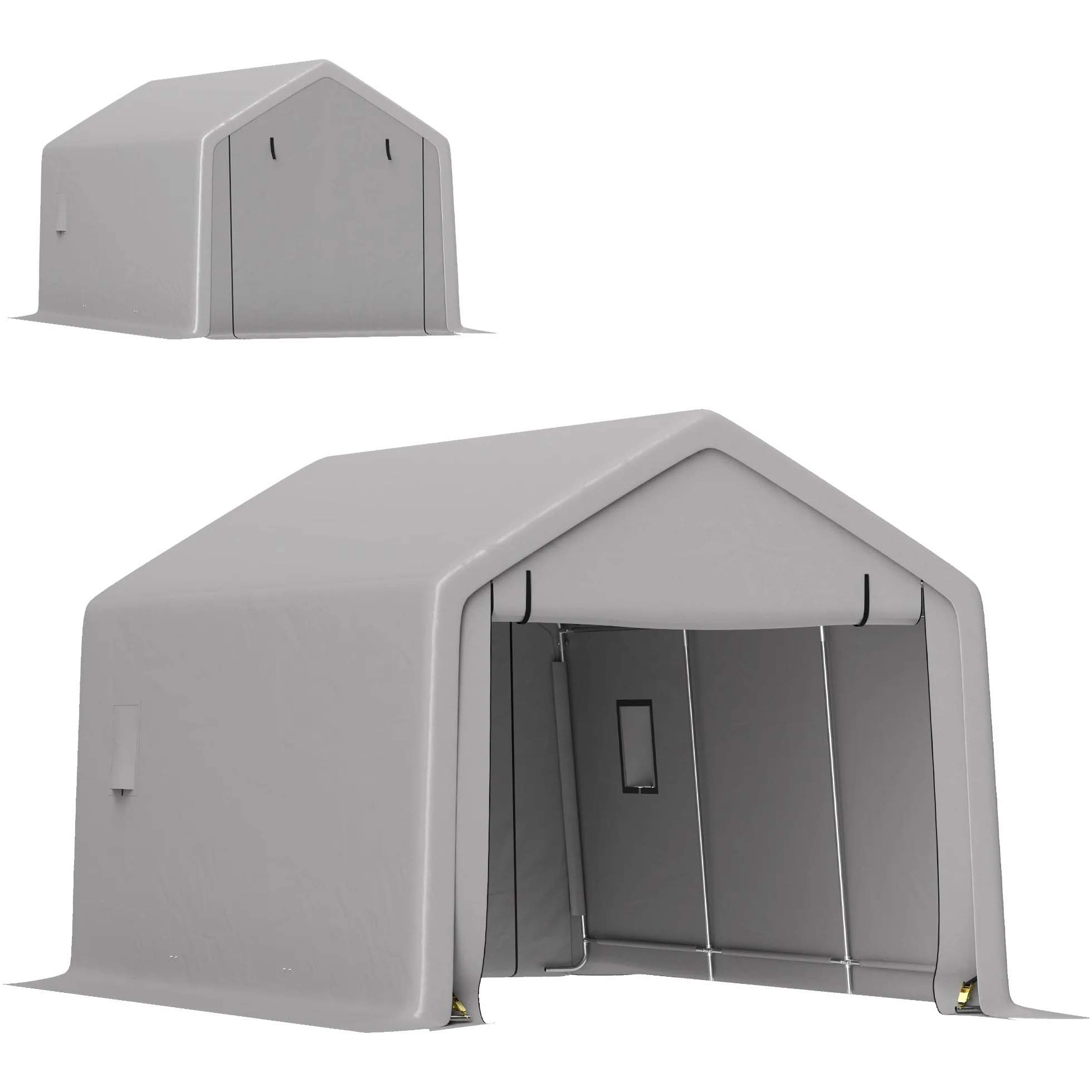 Outsunny Carport tenda da garage 3 x 5,2 m, tettoia per auto all'aperto, tenda di stoccaggio con porta avvolgibile rimovibile, tettoia per auto, camion, barca, grigio