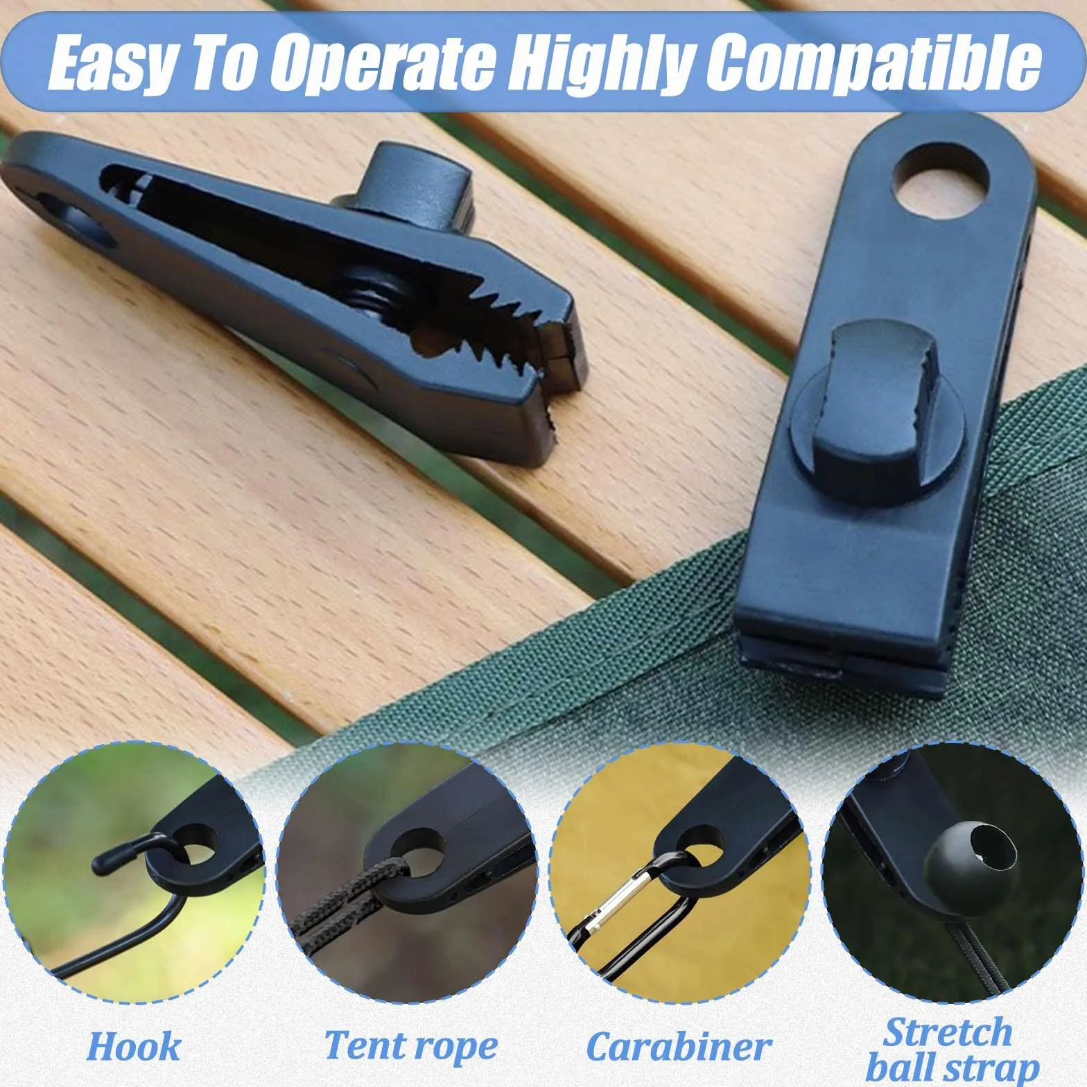 Mollette per tende e teloni, 20 pezzi Tarp Clip di tela di sostegno, Multifunzionale Clip di tenda in plastica nera,Morsetti a vite a prova di vento per tende da campeggio