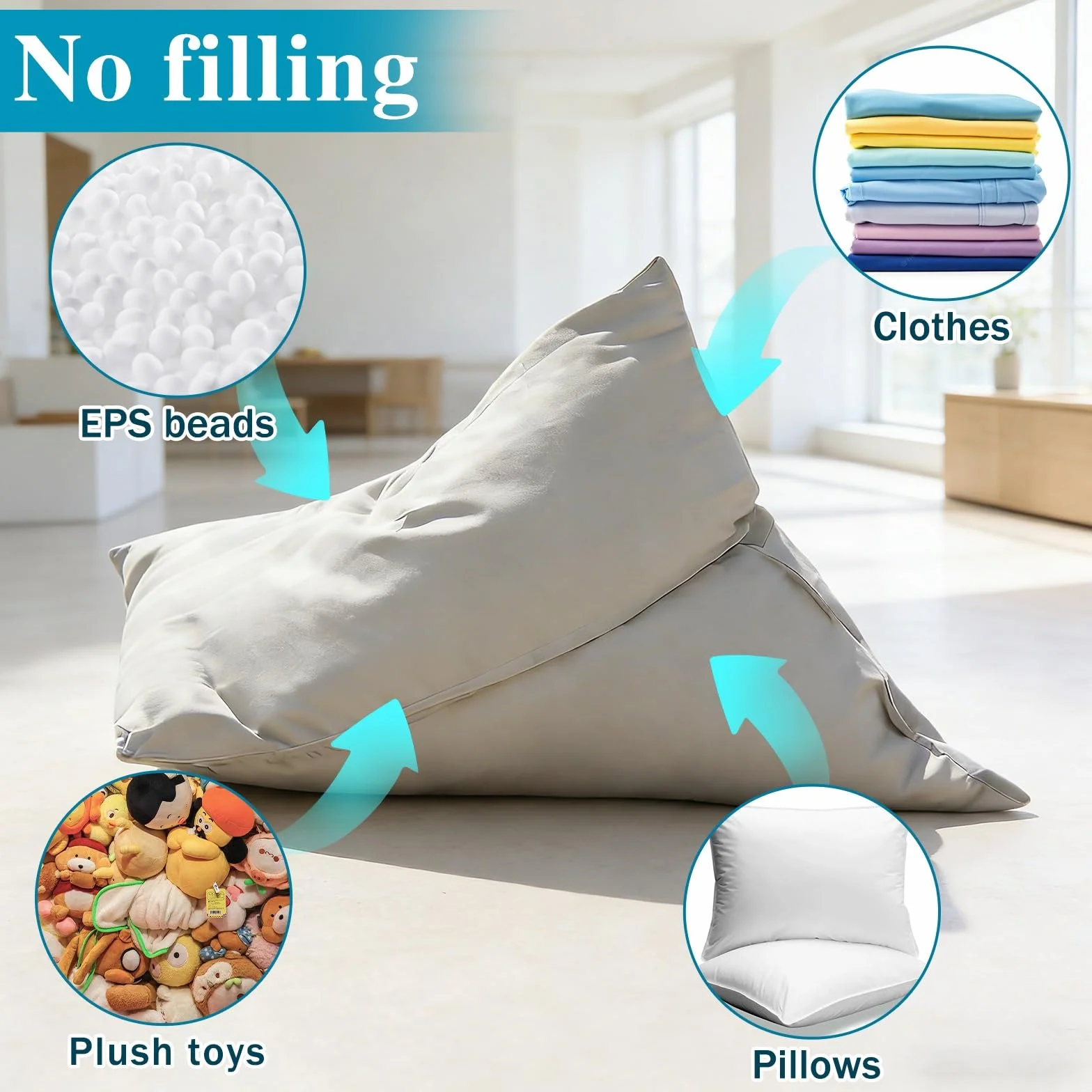 Outdoor Bean Bag (No Filler) Waterproof Beach Pillow Cover Mini Back Rest Bean Bag Cover for Camping Bag Multifunctional Storage Bag Bean Bag Beach Pillowsac Dual-Use(Orange)