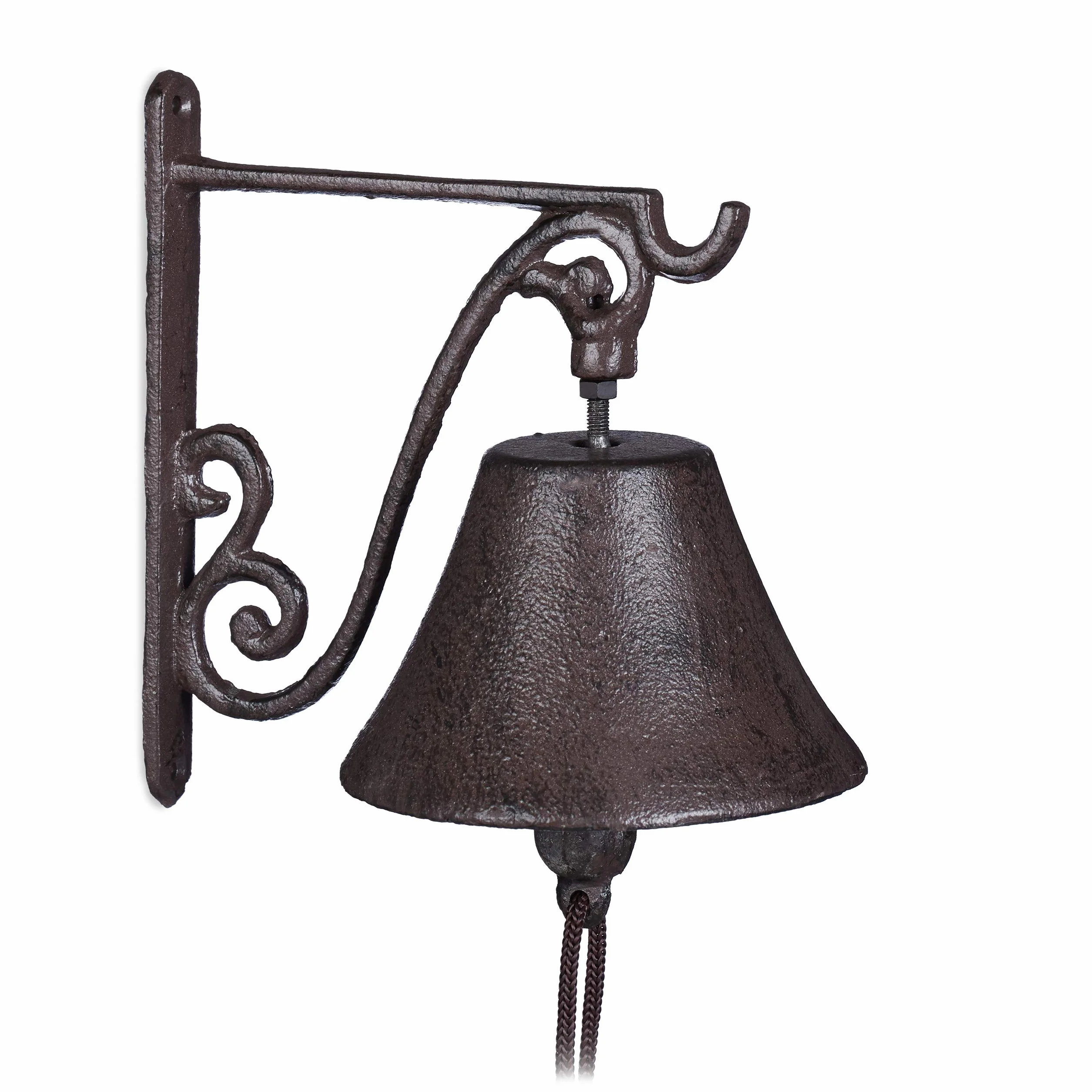 Relaxdays Campana per Porta in Ghisa Antica, Stile Rustico, a Parete da Ingresso, Deco da Giardino, Resistente, Marrone