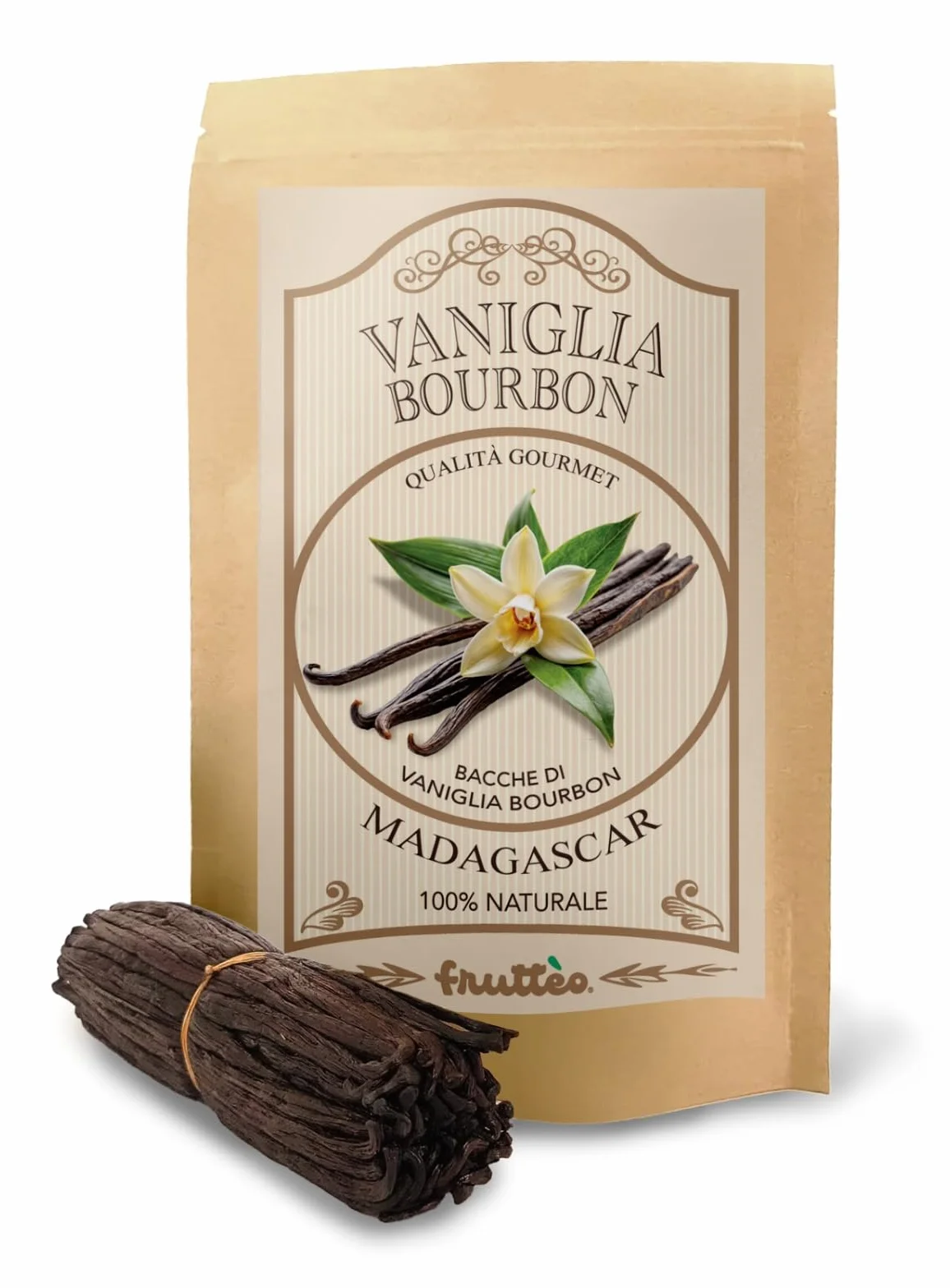 Frutteo - Bacche di Vaniglia Bourbon del Madagascar 18 cm Annata 2025, Premium Grado AAAA Alta Qualità per Uso Professionale, Aroma Intenso, Ideale per Dolci, Gelati e Ricette Gourmet (125 grammi)