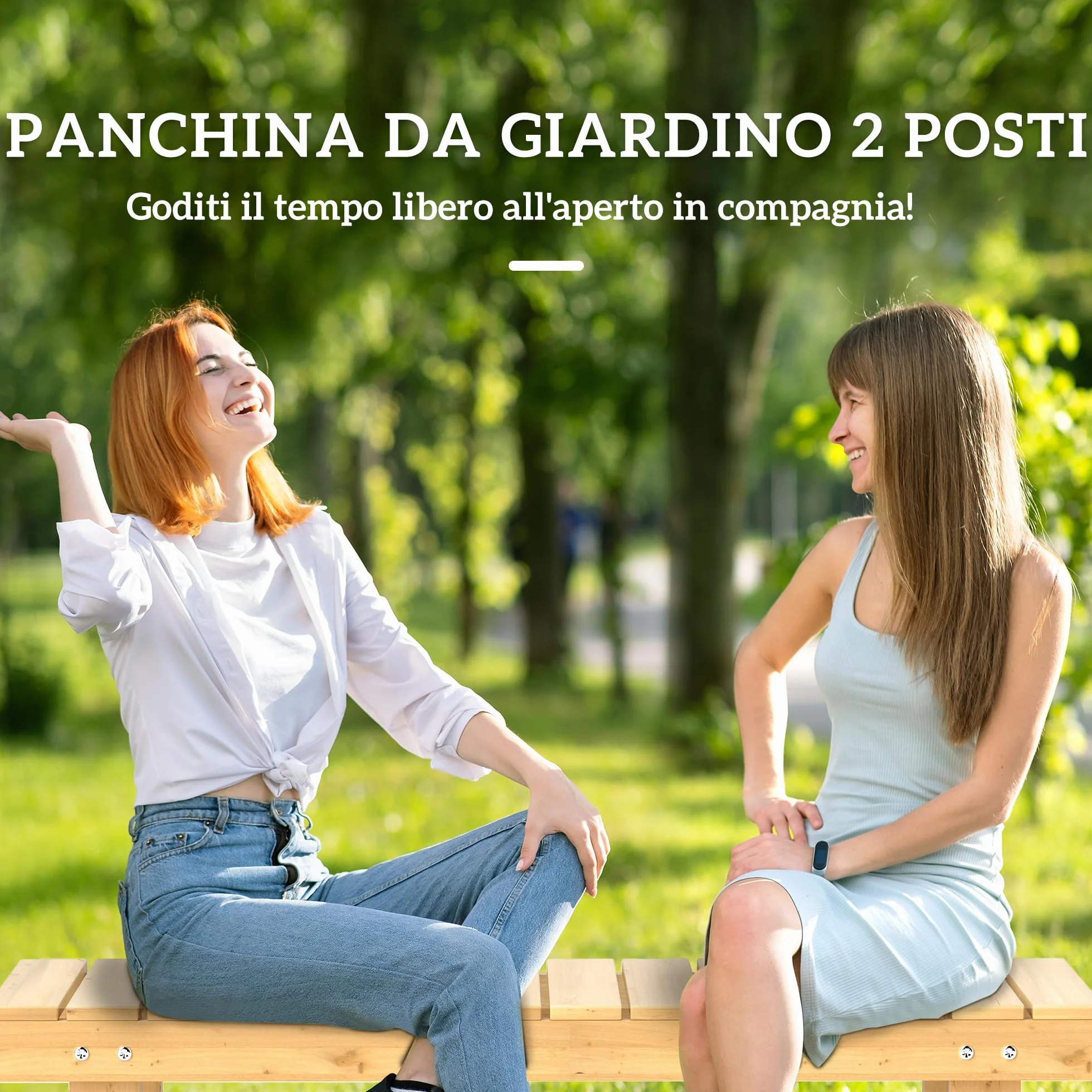 Outsunny Panchina da Esterni Impermeabile a 2 Posti in Legno di Abete, Per Giardino Terrazzo, Fino 250kg, 110x38x35cm