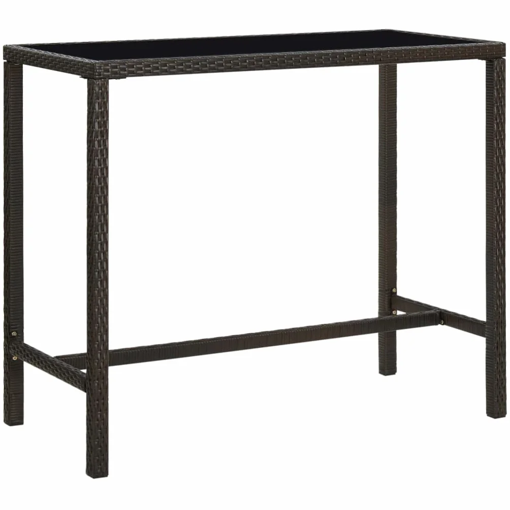 Tavolo da Bar per Esterni Marrone 130x60x110cm Polyrattan Vetro (22 kg)-Mobili