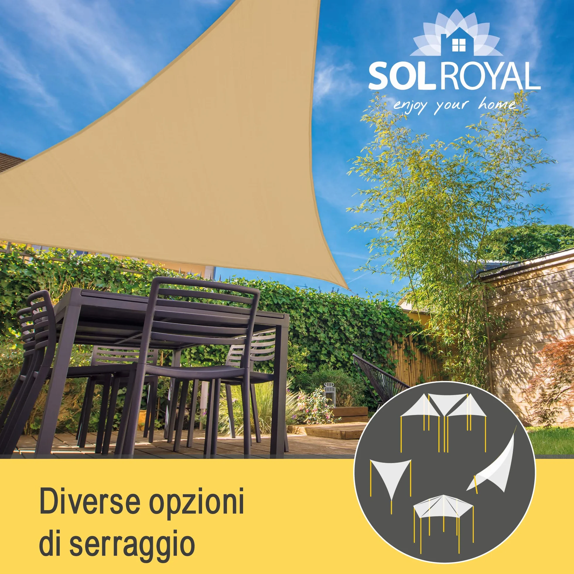 Sol Royal Tenda a Vela Impermeabile 7x5x5 m SolVision PS9 – Tenda da Giardino Sole per Esterno – Telo Ombreggiante Parasole Protezione Anti Raggi UV Sabbia – Triangolare 700x500x500 cm