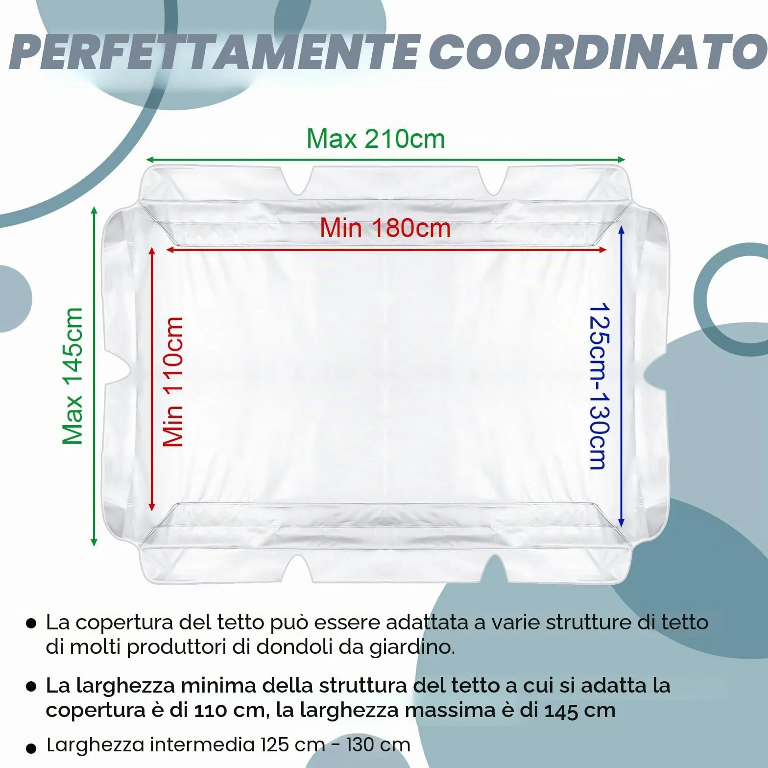 Tettuccio per Dondolo Tetto di Ricambio per Dondolo da Giardino, Copertura di Ricambio Dimensioni 2 e 3 Posti e Vari Colori, 210 x 145 cm (Grigio)