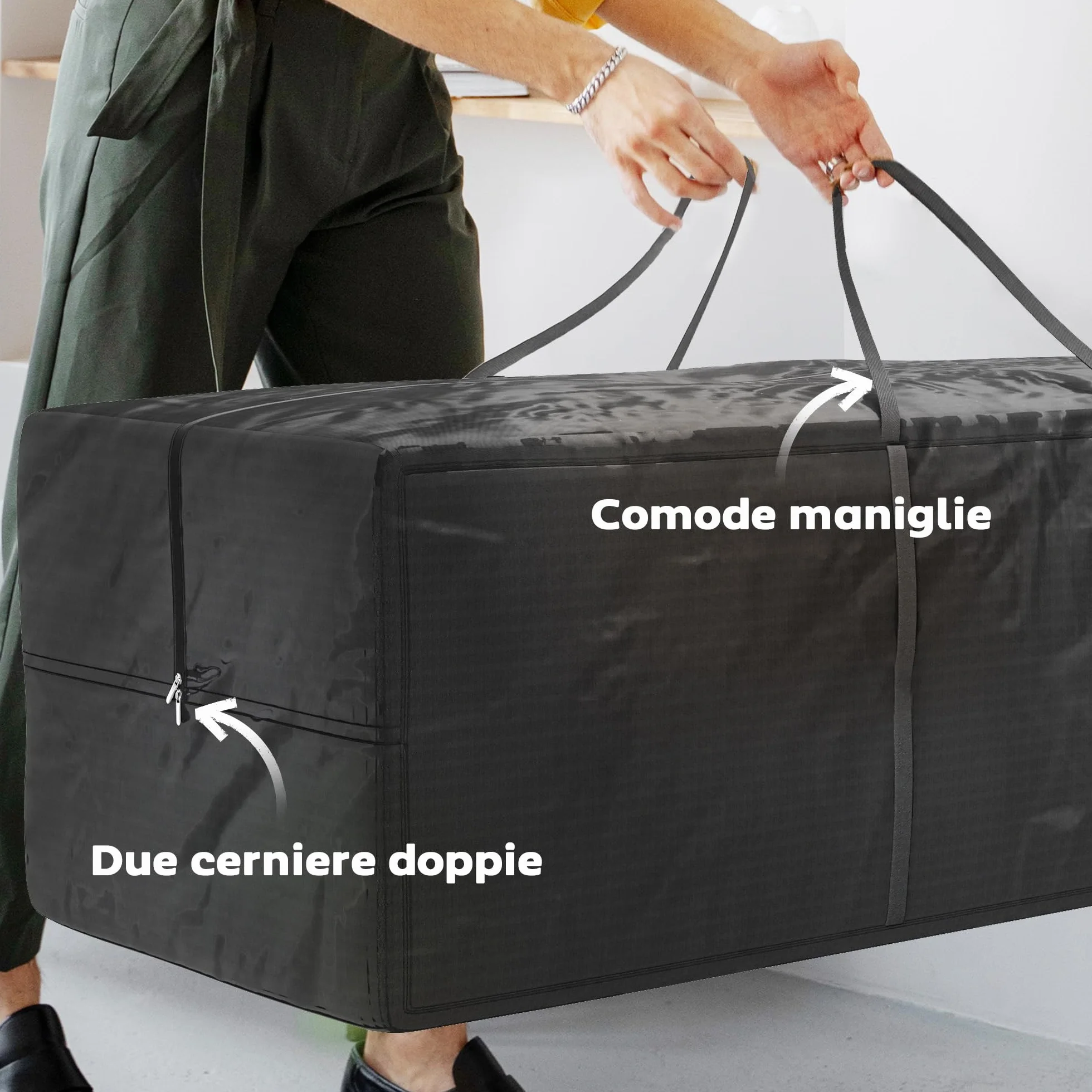 Outsunny Borsa per Cuscini da Giardino, Borsa per Albero di Natale da 840L Impermeabile, Custodia Portaoggetti da Giardino Pieghevole in Tessuto Oxford 600D con Doppia Cerniera e Maniglie, Nero