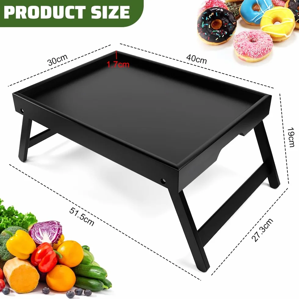 Vassoio da Letto con Gambe Pieghevoli,Vassoio per Colazione a Letto in Bambù HxLxP: 19x40x30 cm,Tavolino da Letto Pieghevole per Computer Portatile (Nero)