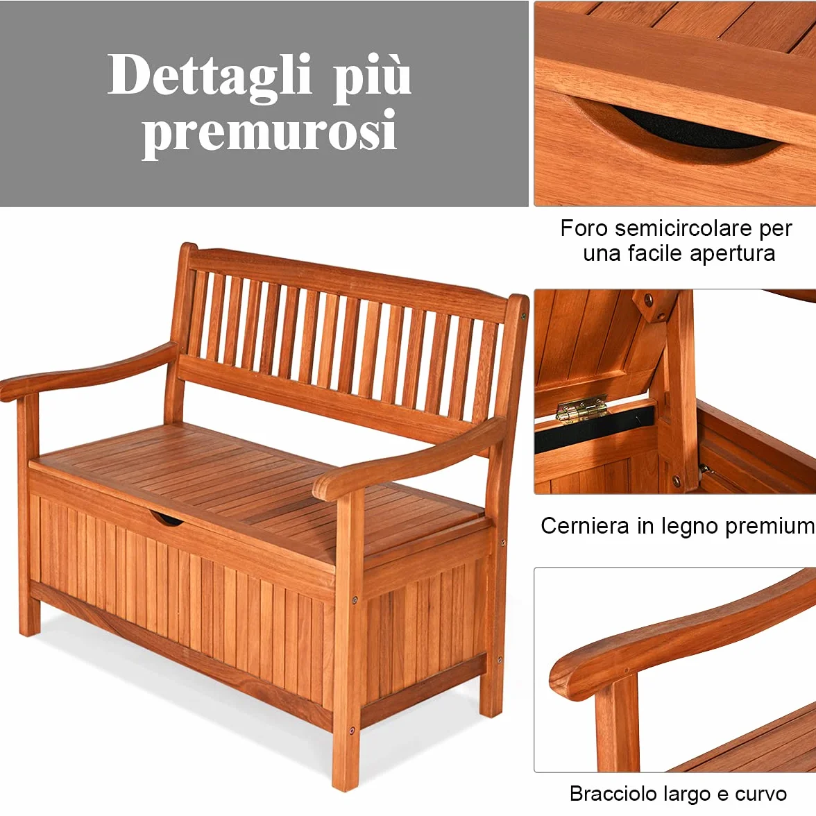COSTWAY Panchina da Giardino con Contenitore di Legno, Cassapanca da Esterno 2 Posti con Strato Interno Impermeabile, per Cortile e Ingresso, Portata 360 kg, 107 x 59 x 90 cm (Modello 2)