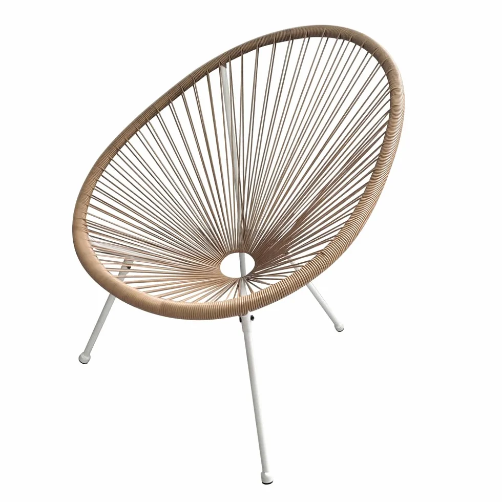 VERDELOOK | Poltrona Alba Bambù con Gambe Bianche 72x85 H87 cm, Poltrona da Giardino in Metallo Verniciato con Tubetto PE Ø3,8 mm, Poltrona Relax per Esterno e Interno, Portata 110 kg
