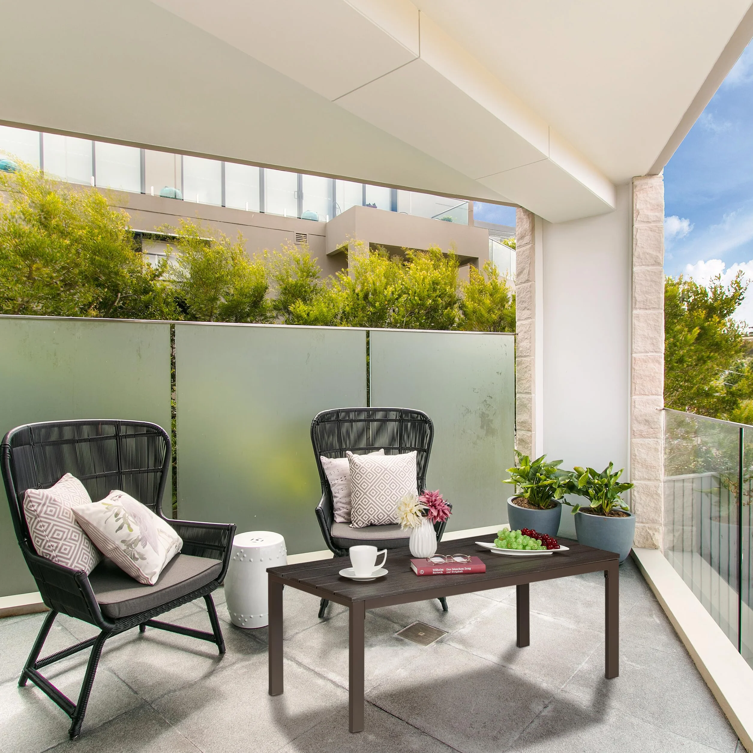 Relaxdays Tavolino Basso da Balcone, Resistente alle Intemperie, HLP: 39 x 98 x 48 cm, Tavolo da caffè Esterno, Marrone