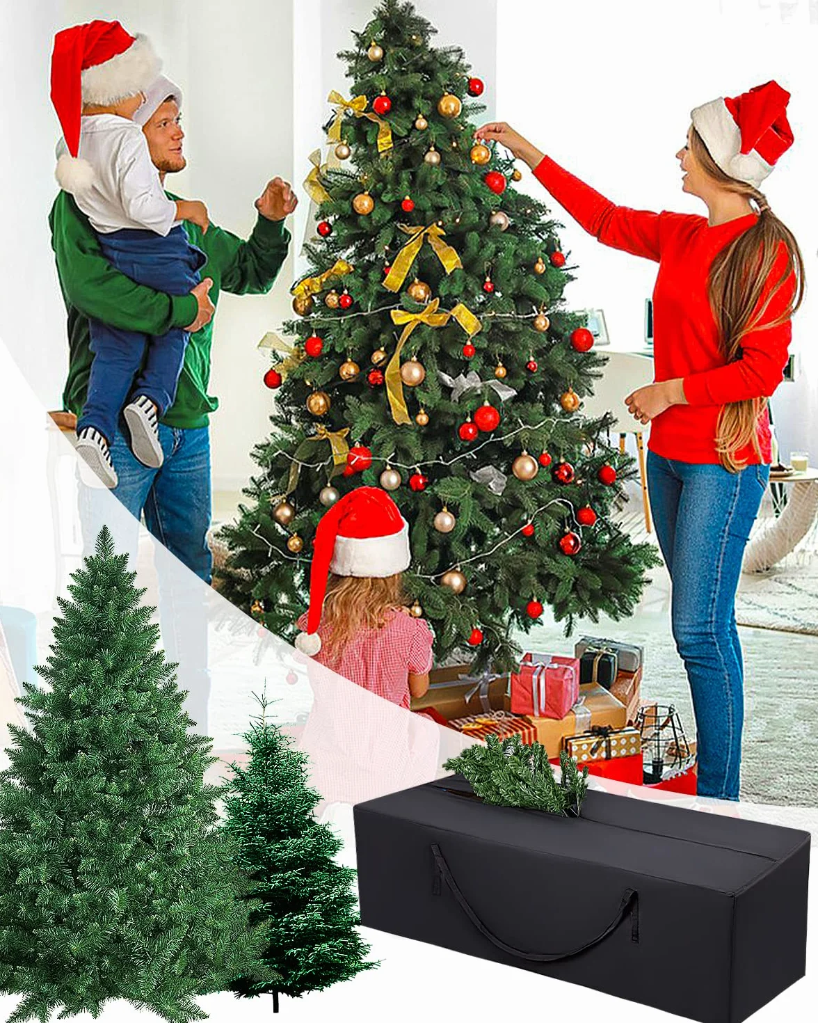 Custodia protettiva per cuscino da giardino, Oxford con maniglia, impermeabile, resistente ai raggi UV, resistente agli strappi, per albero di Natale, colore nero (173 x 76 x 51 cm)