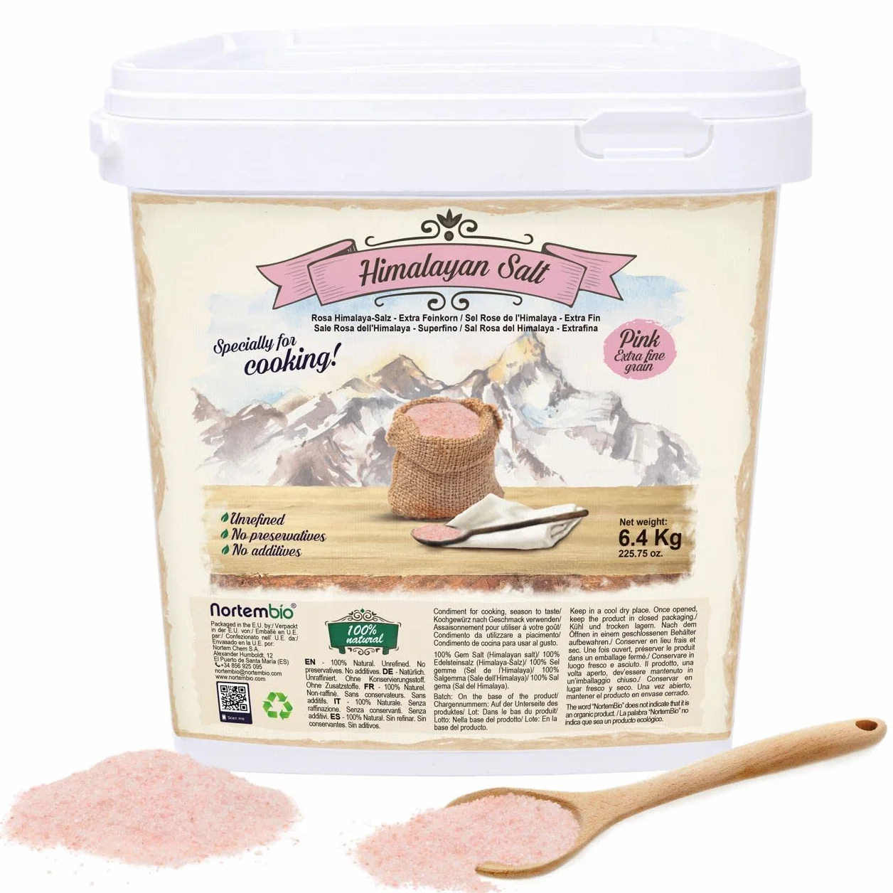 Nortembio Sale Rosa dell'Himalaya Extra Fine 6,45 kg | Puro al 100% | Uso Alimentare | Ricco di Minerali Naturali | Ideale per Cucina e Condimenti