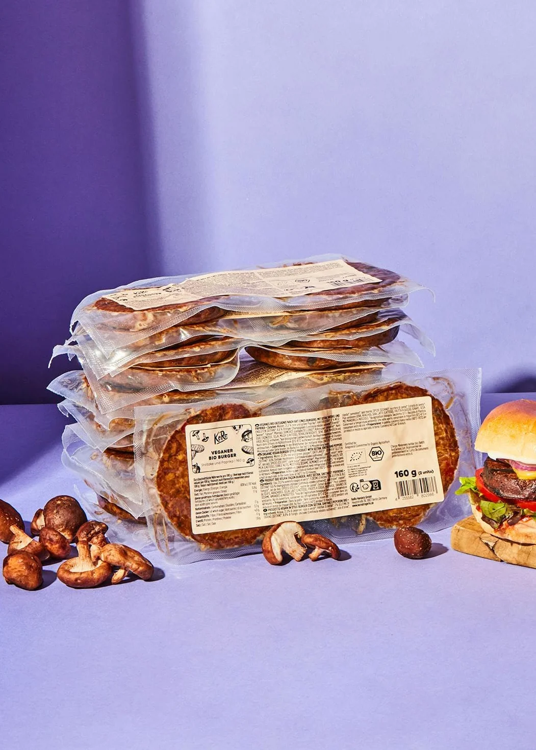 KoRo - Burger vegan ai peperoni e funghi Shiitake bio | 12 x 160 g