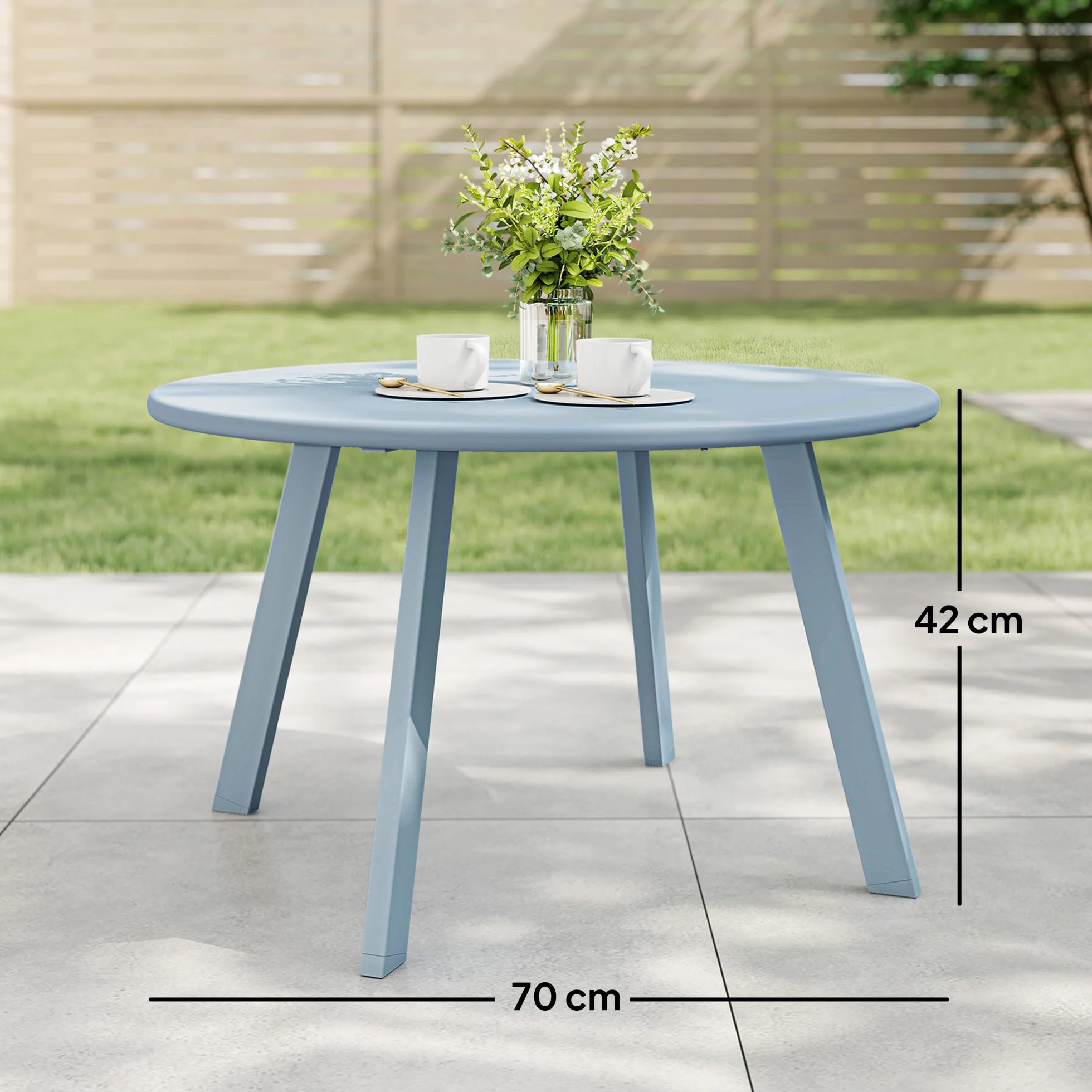 Outsunny Tavolino rotondo con piedini antiscivolo, struttura in metallo, per giardino, balcone, terrazza, soggiorno, Ø 70 x 42 cm, blu