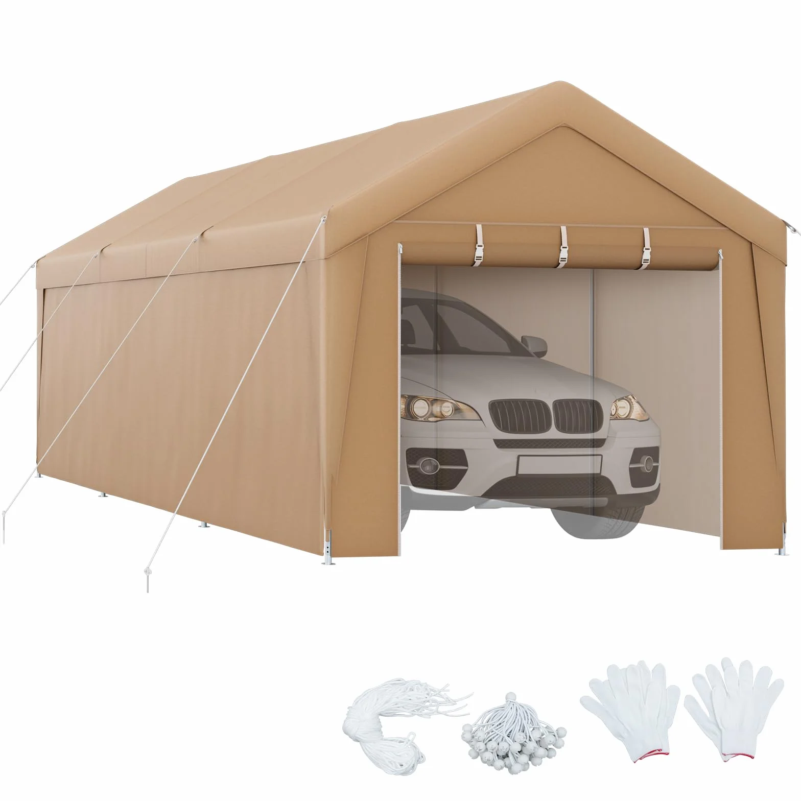 COSTWAY Gazebo Tenda per Posto Auto da Esterno, Carport Tenda Impermeabile in Metallo, Tendone Garage per Auto, Moto, 301 x 600 x 285 cm