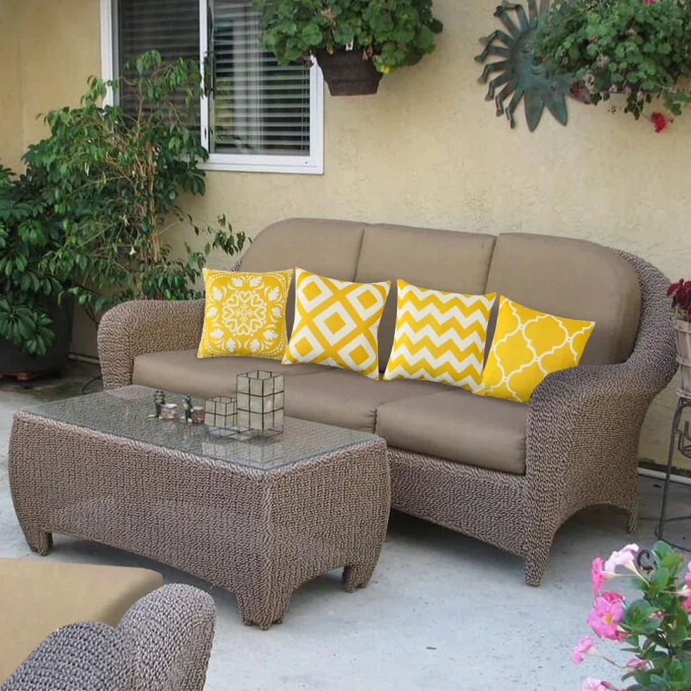Federa per cuscino per esterni, impermeabile e resistente alle intemperie, cuscino da giardino per divano, sedia, salone, 18 x 18 pollici, colore giallo