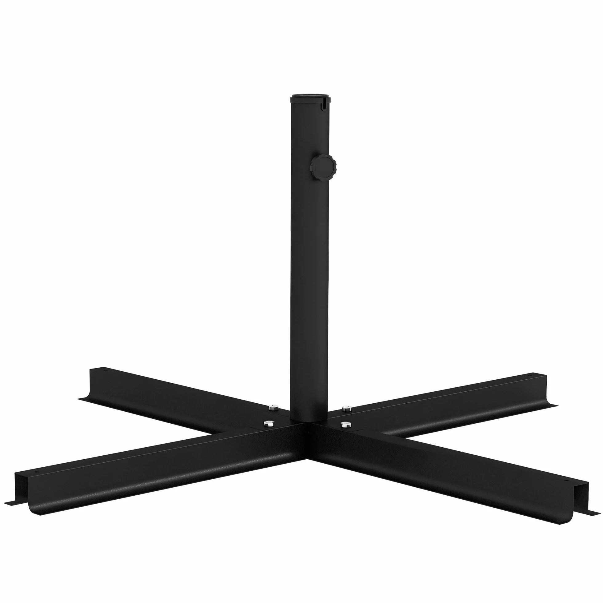 Outsunny Base per Ombrellone a Croce con Vite Laterale, Basamento per Ombrellone in Metallo, per Pali di Ombrelloni da Ø38/48 mm, 100x100x75 cm, Nero