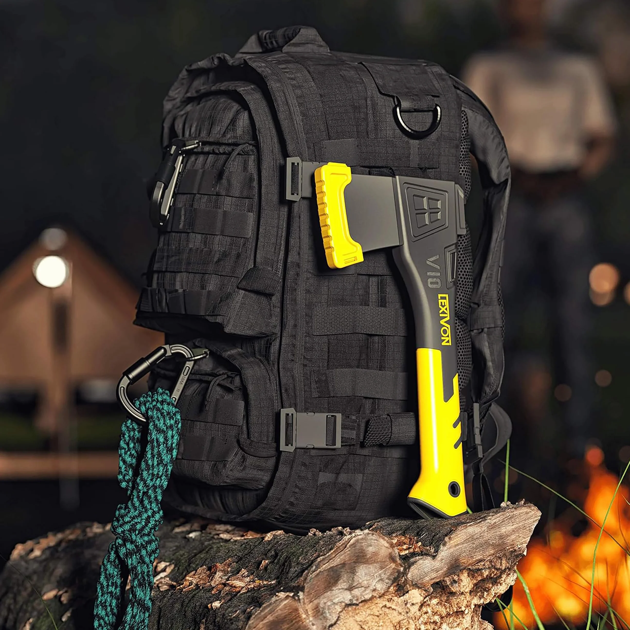 LEXIVON V10 Ascia Spaccalegna da campeggio 10" (25 cm) impugnatura ergonomica manico in vetroresina fodero protettivo incluso