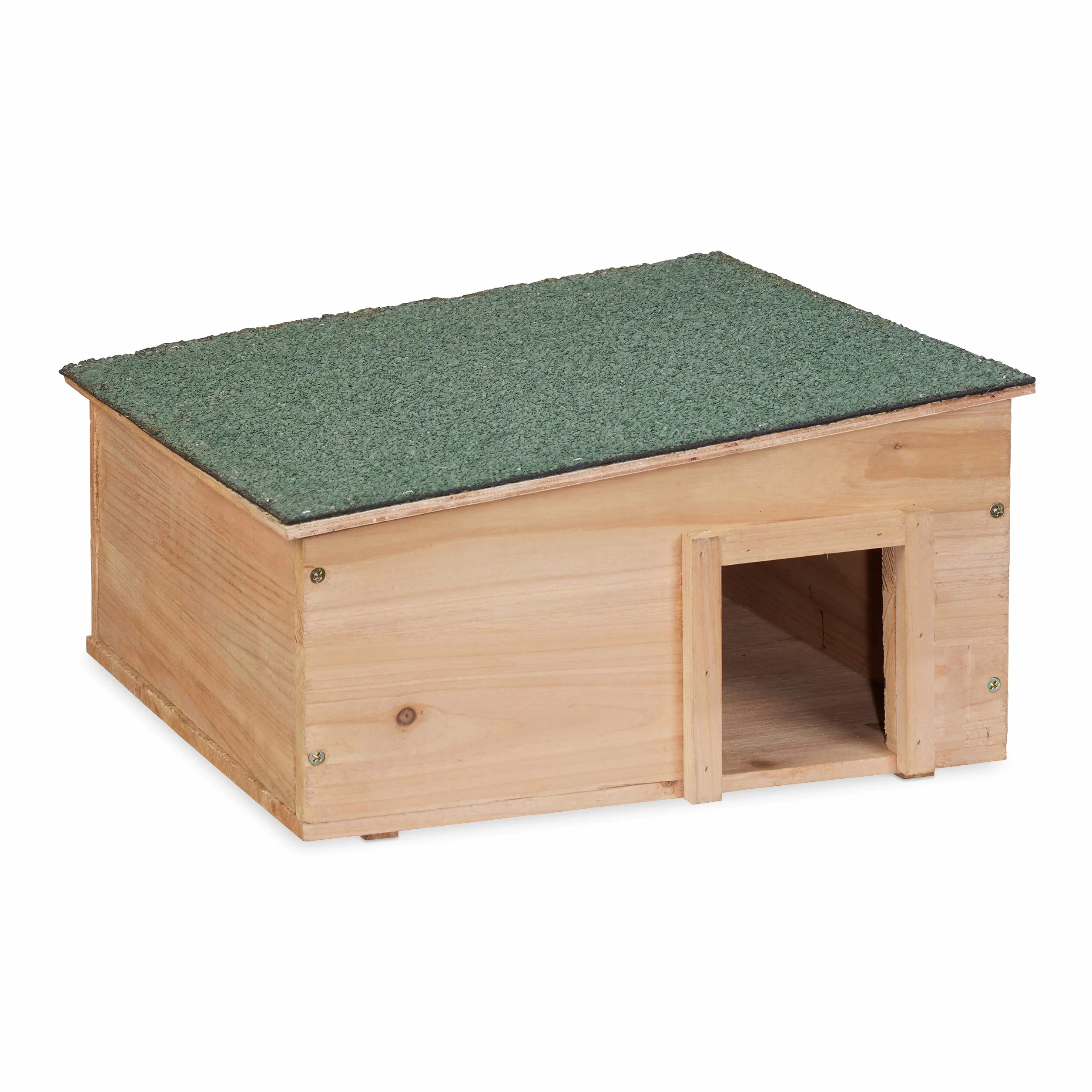 Relaxdays Casetta per Ricci in Legno, Rifugio da Giardino, 2 Scomparti, 21,5x40x40 cm, Tana Contro Predatori, Marrone