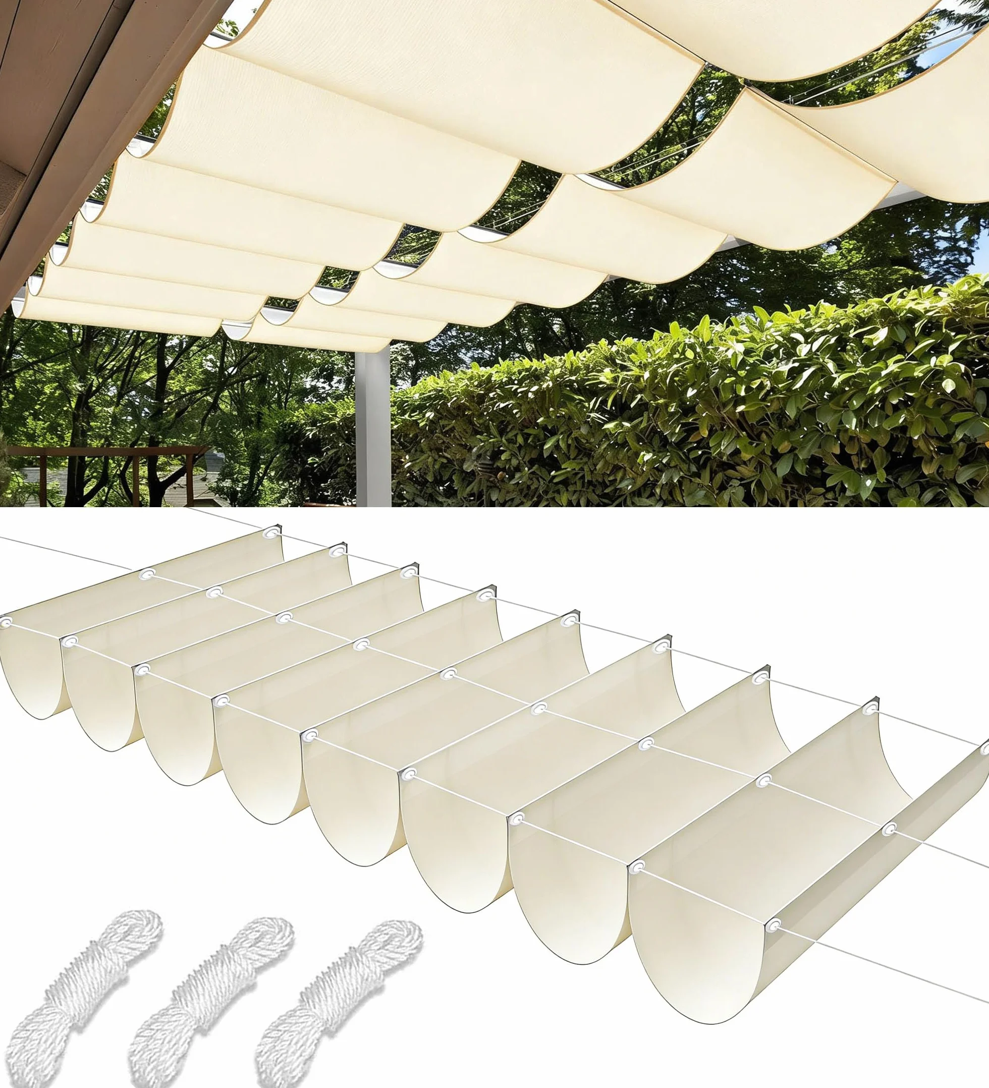 Vela Ombreggianti Onda Retrattile 2.5x2.5m Tenda da Sole per Esterno Vele Ombreggiante Impermeabile Telo Parasole con Occhiellato Protezione UV Tenda Vela per Giardino Balcone Terrazza Crema