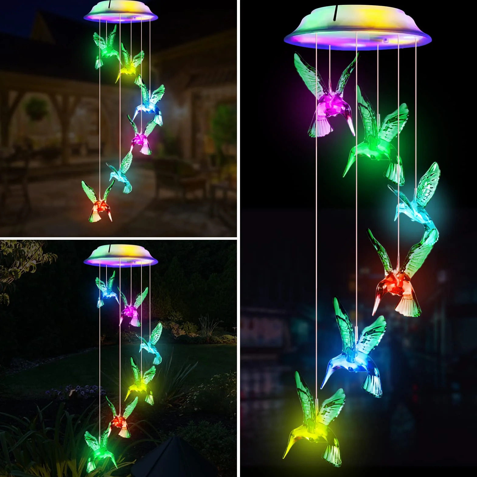 Colibrì Campanelli Eolici Solare Luci Solari Esterno per Giardino LED Solare Campane a Vento Regalo Donna Compleanno Mamma Natale Impermeabile Decorazione per EsterniBalcone Terrazza Gazebo (Colibrì)