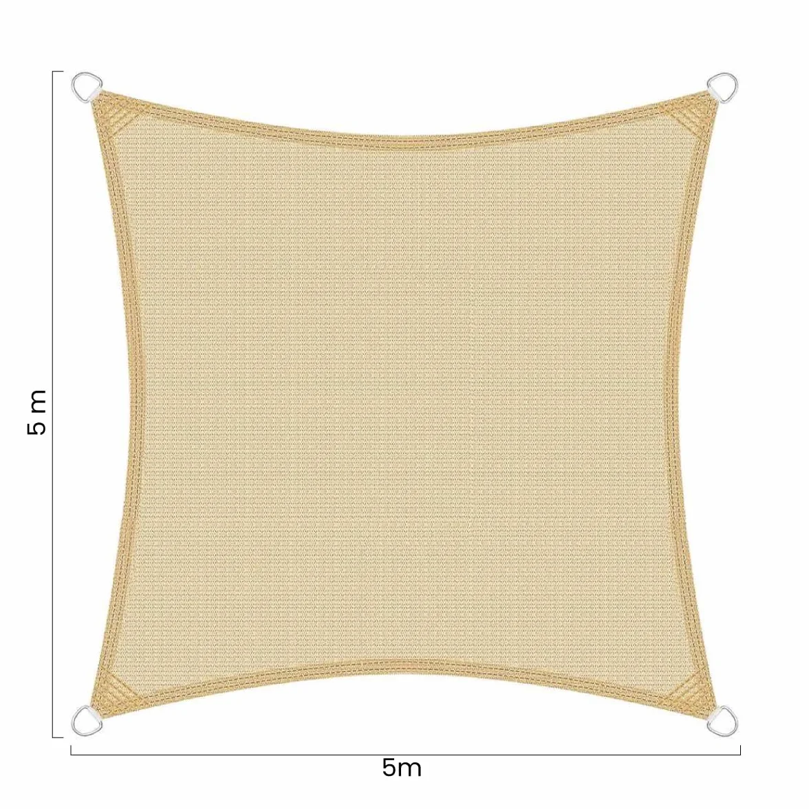 Brigros - Tenda Ombreggiante Esterno Quadrata In HDPE 180gr/m2 Con Anelli Inox, Anti-UV, Con Borsa, Telo Parasole Per Esterni Dimensioni 3x3, 4x4, 5x5, Vela Ombra Giardino (Beige, 5x5)