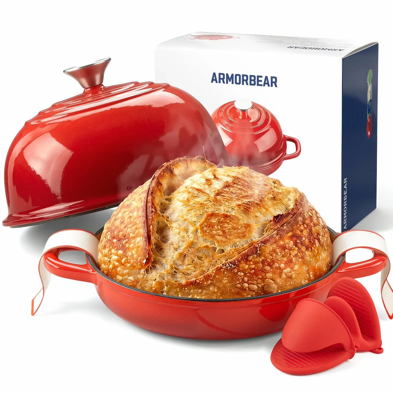Forno olandese per la cottura del pane, pentola da forno olandese in ghisa con coperchio, pentola rotonda in ghisa smaltata con coperchio a cupola per fatti in casa, regali per panettieri a