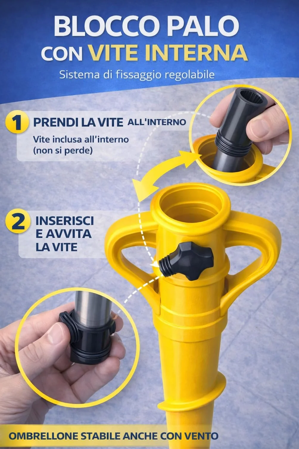 Generico Trivella Ombrellone da Spiaggia – Supporto Anti-Vento per Sabbia e Terra – Punta Avvitabile Rinforzata – Facile Installazione – Compatibile con Ombrelloni Standard – Made in Italy