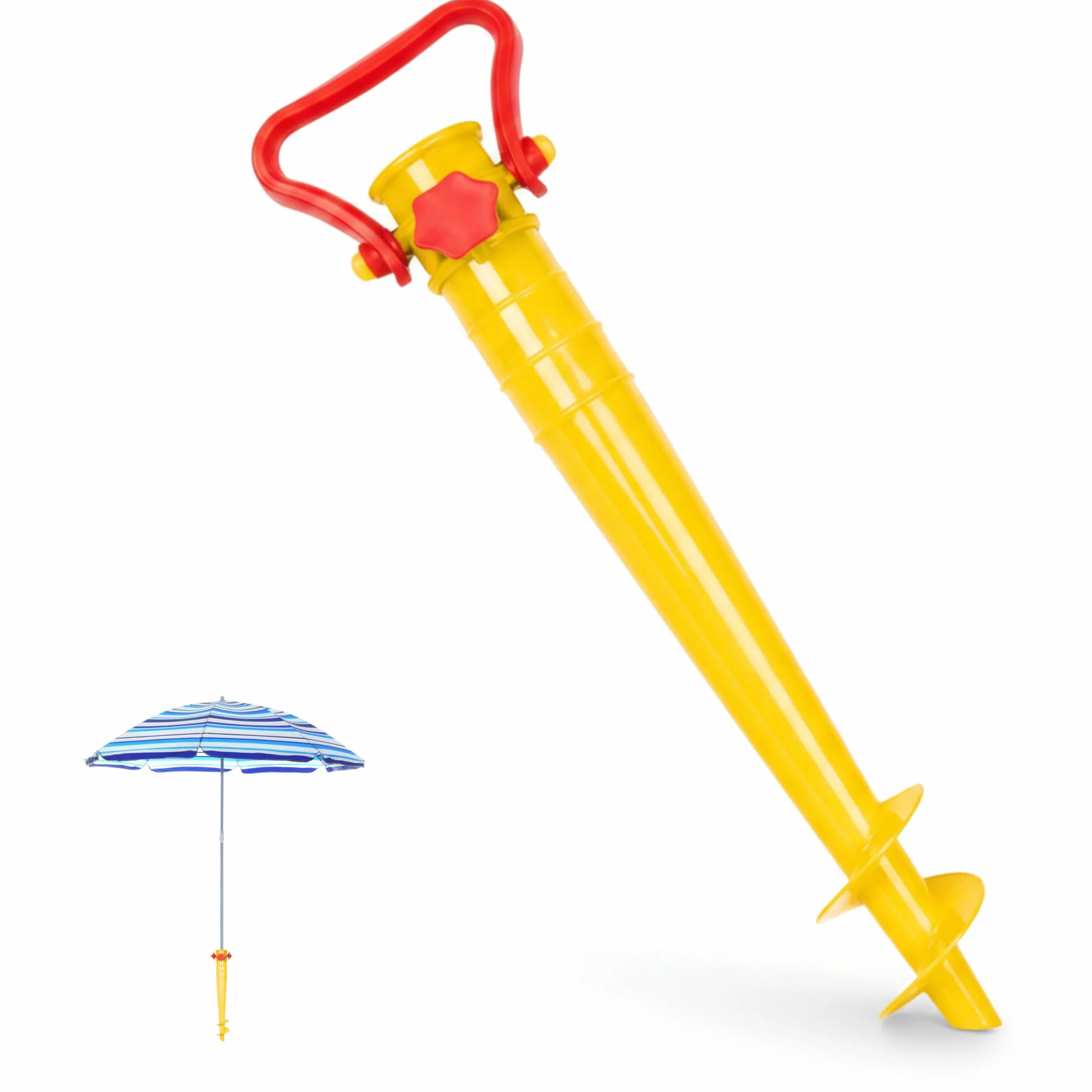 CLICLED Picchetto Ombrellone da Spiaggia 38cm Trivella per Sabbia Prato Mare con Vite Ancora Antivento Universale Girevole per Fissaggio Rapido Stabilizzatore Plastica ABS