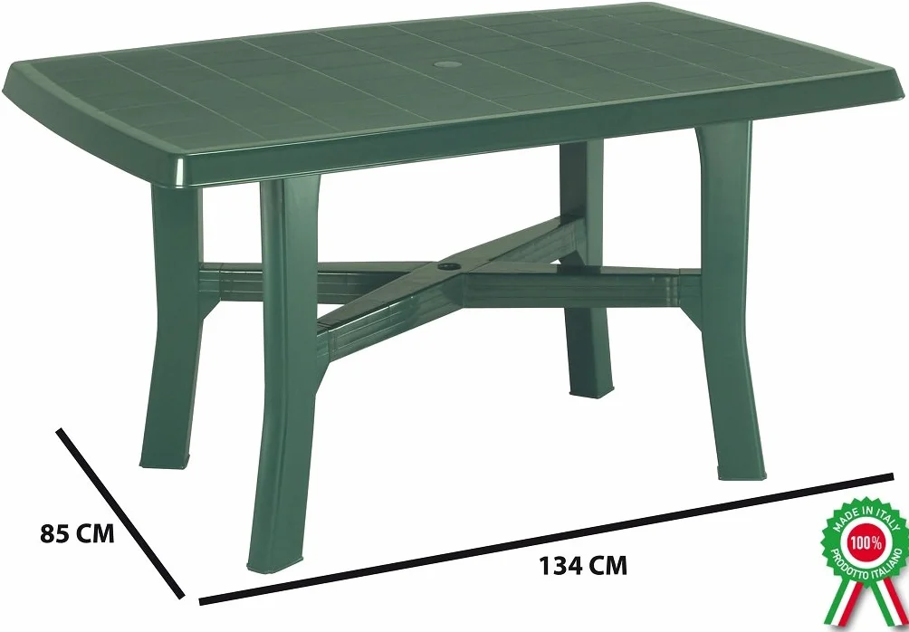SF SAVINO FILIPPO Tavolo tavolino rettangolare in resina di plastica verde per esterno da giardino terrazzo bar sagra campeggio con foro per ombrellone