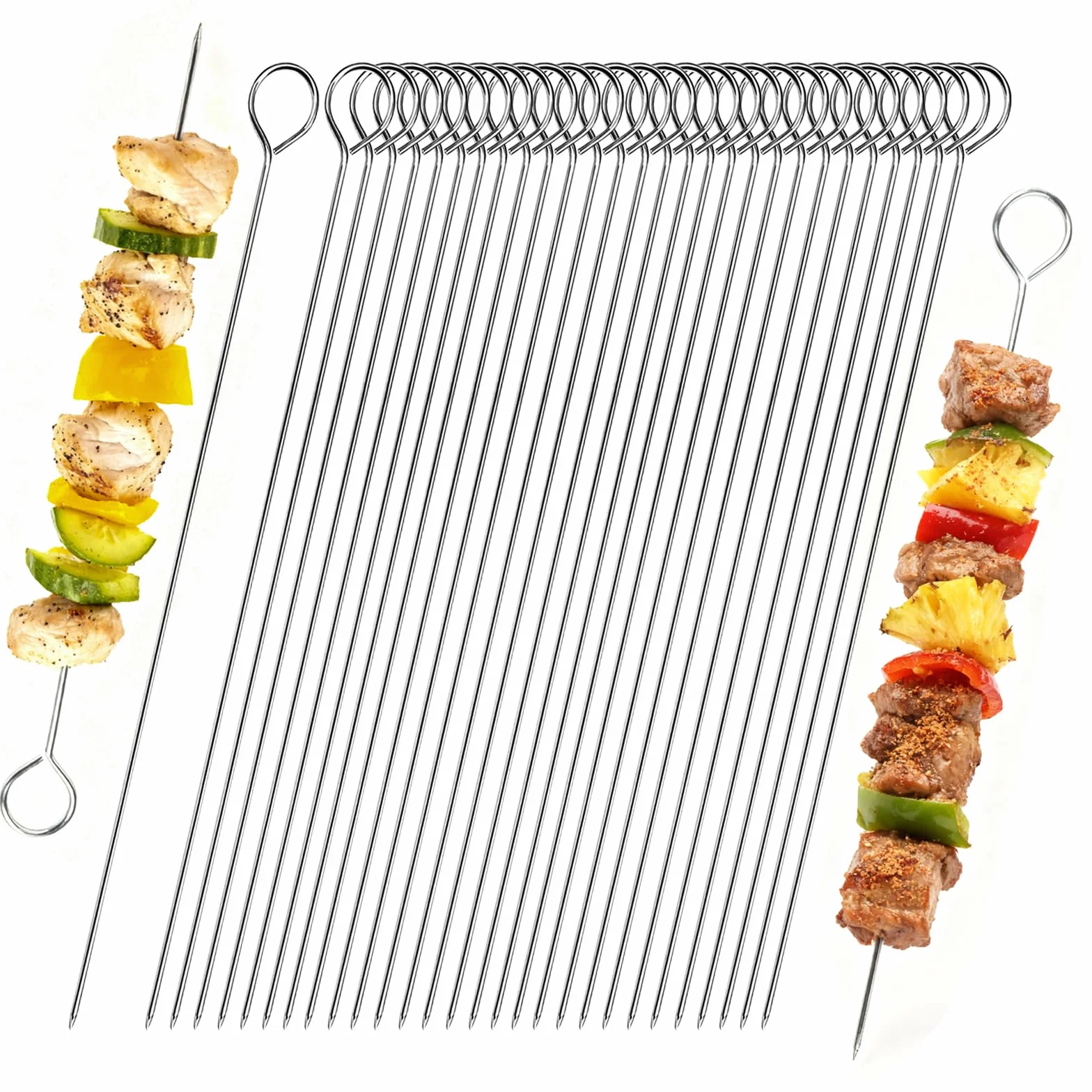 Spiedini per barbecue, in acciaio inox, 20 cm, per barbecue, barbecue, frutta, verdura, 30 pezzi